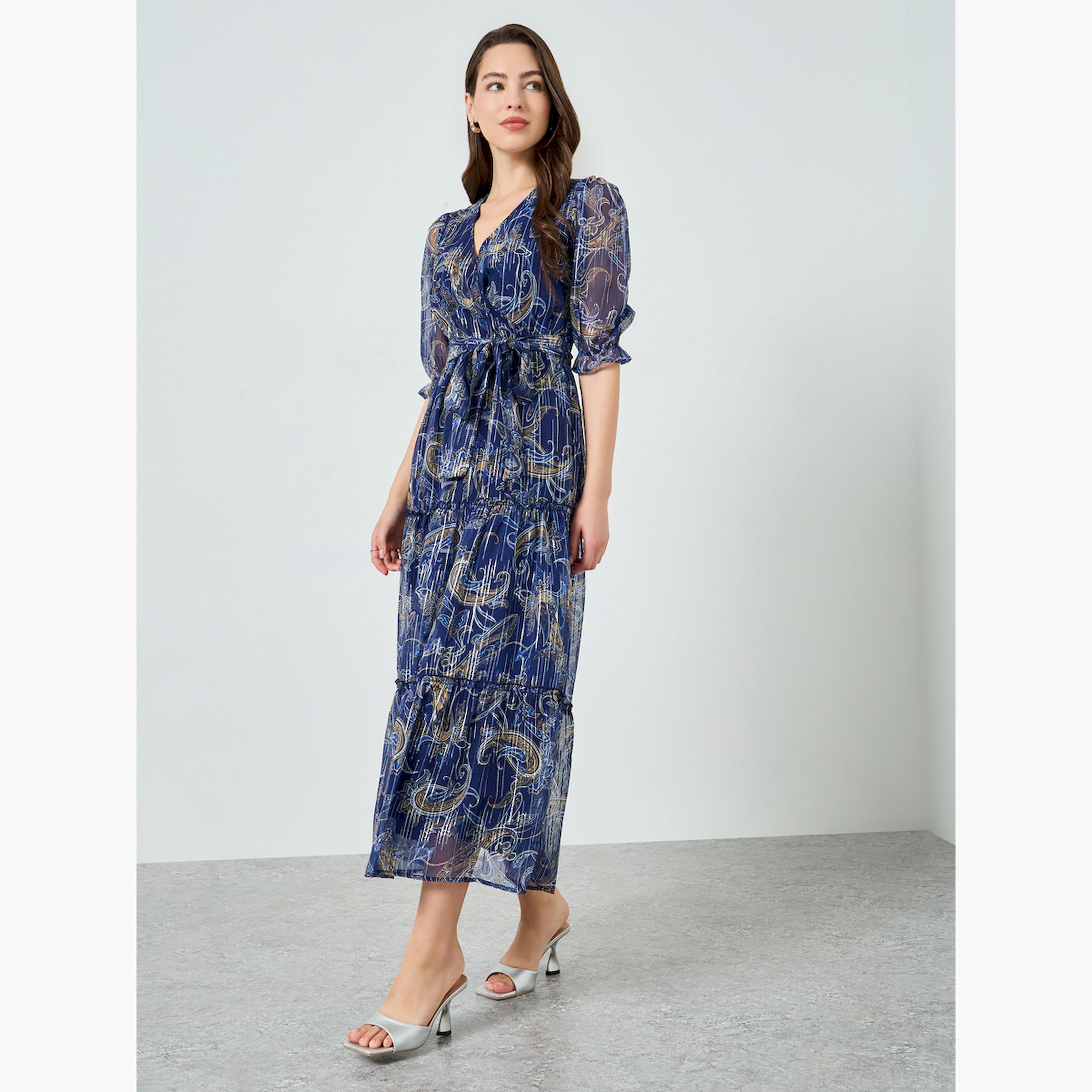 Styli Women Lurex Chiffon Floral Print Maxi Dress-women-clothing-dresses-image-3