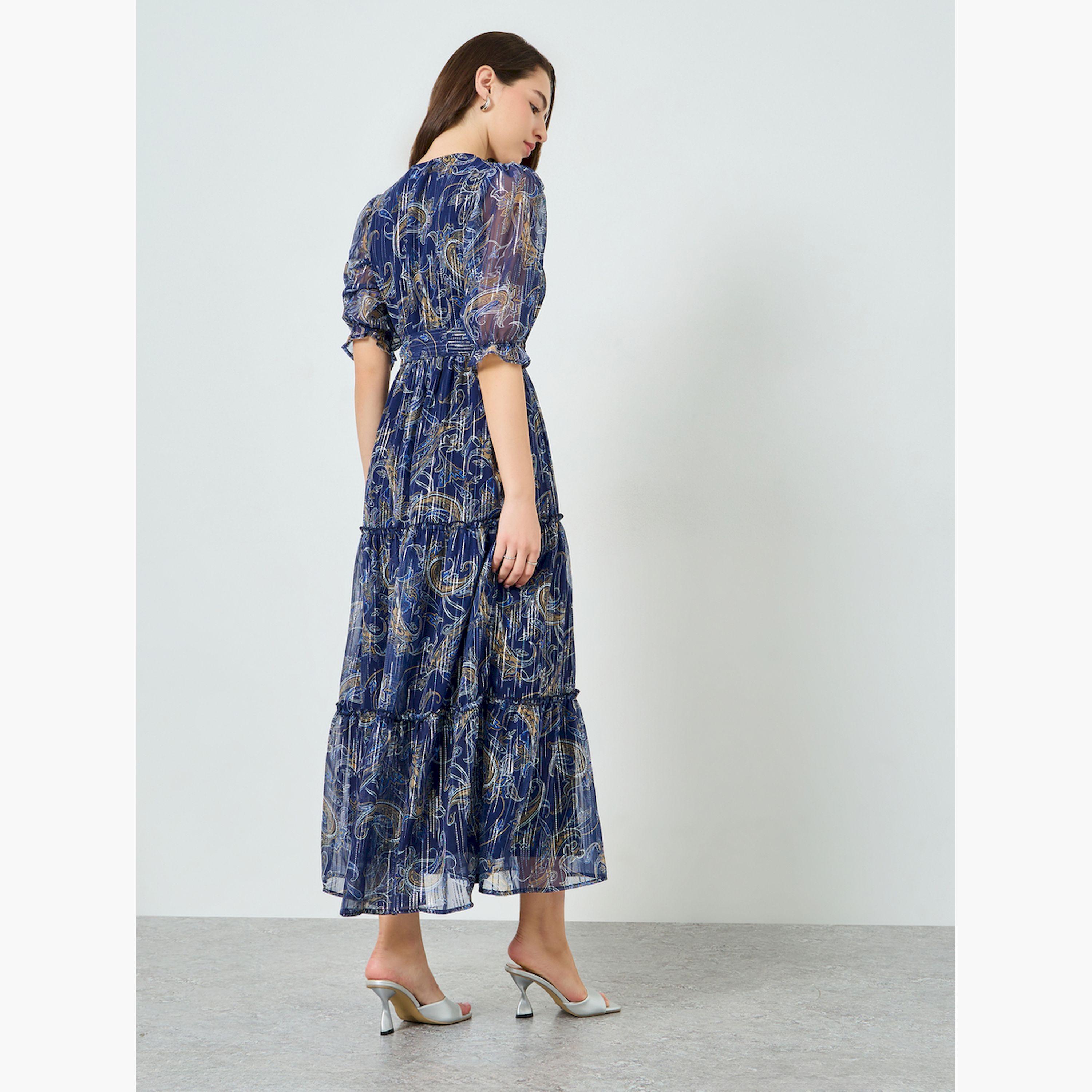 Styli Women Lurex Chiffon Floral Print Maxi Dress-women-clothing-dresses-image-4