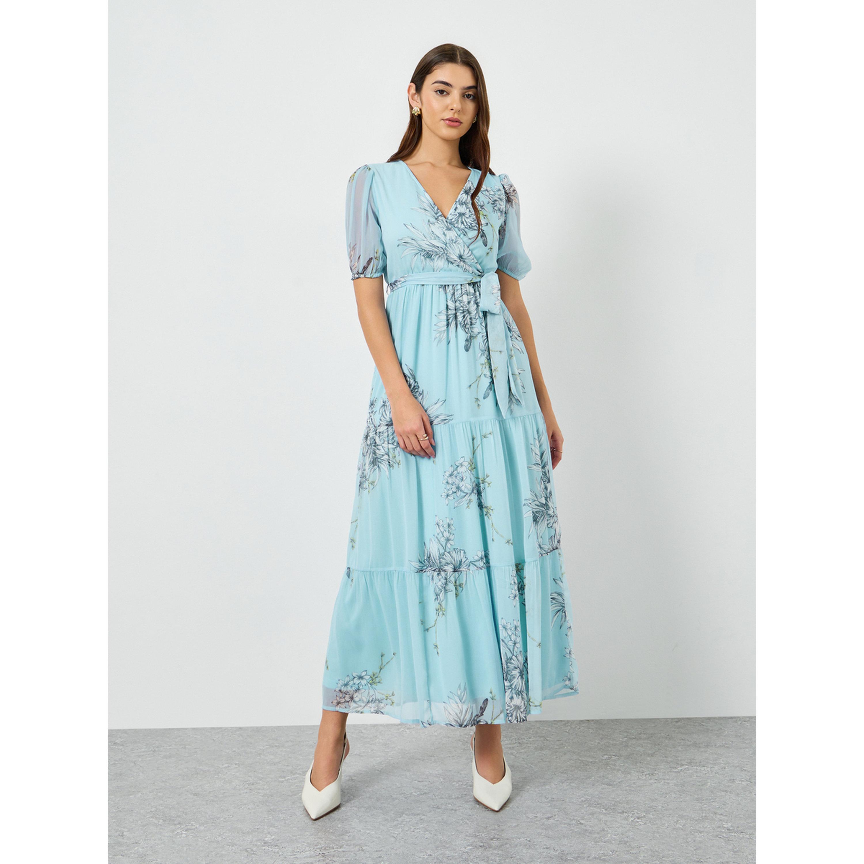 Styli Women Floral Print Puff Sleeve Wrap Midi Dress-women-clothing-dresses-image-3