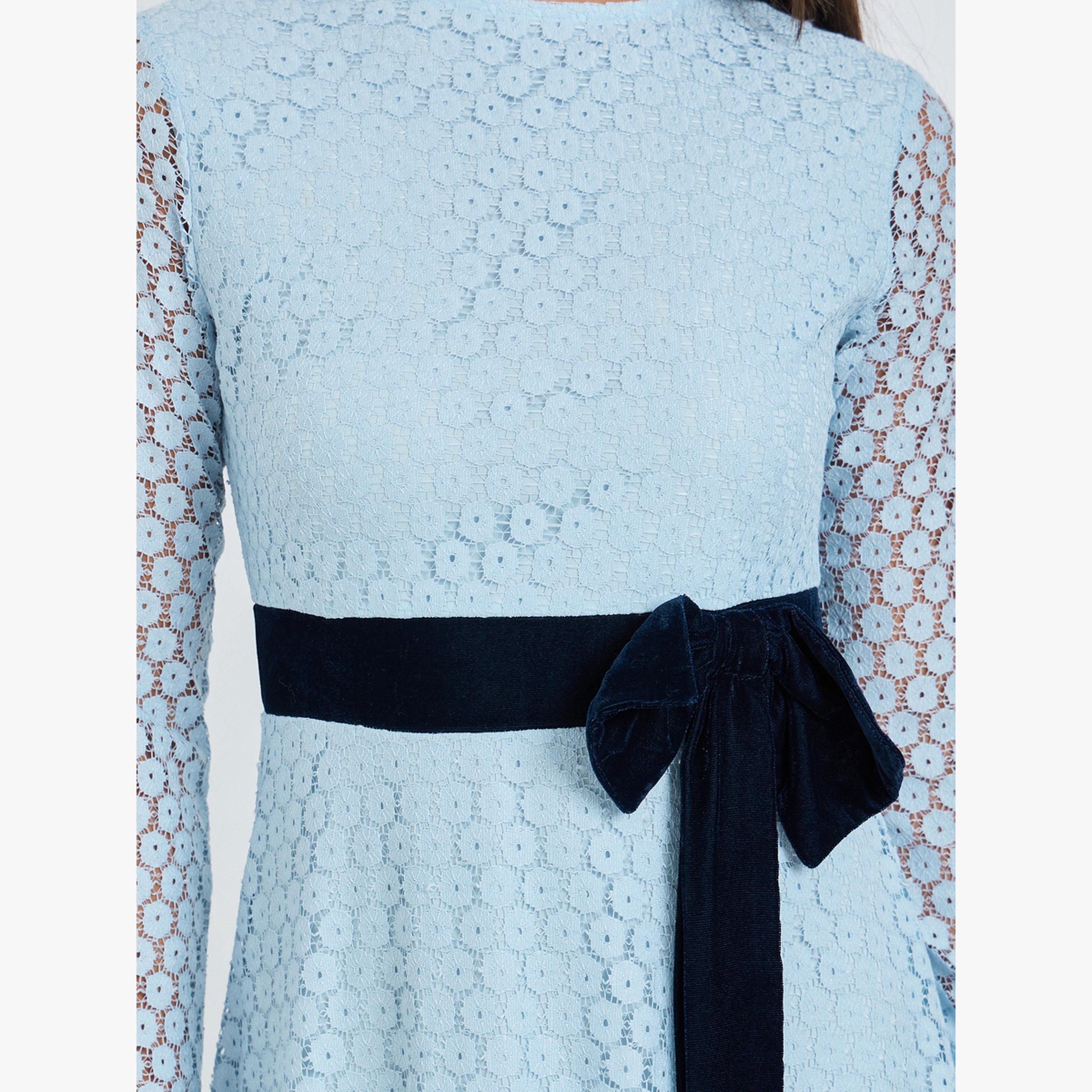 Styli Light Blue Lace Maxi Evening Dress with Velvet Bow-women-clothing-dresses-image-5