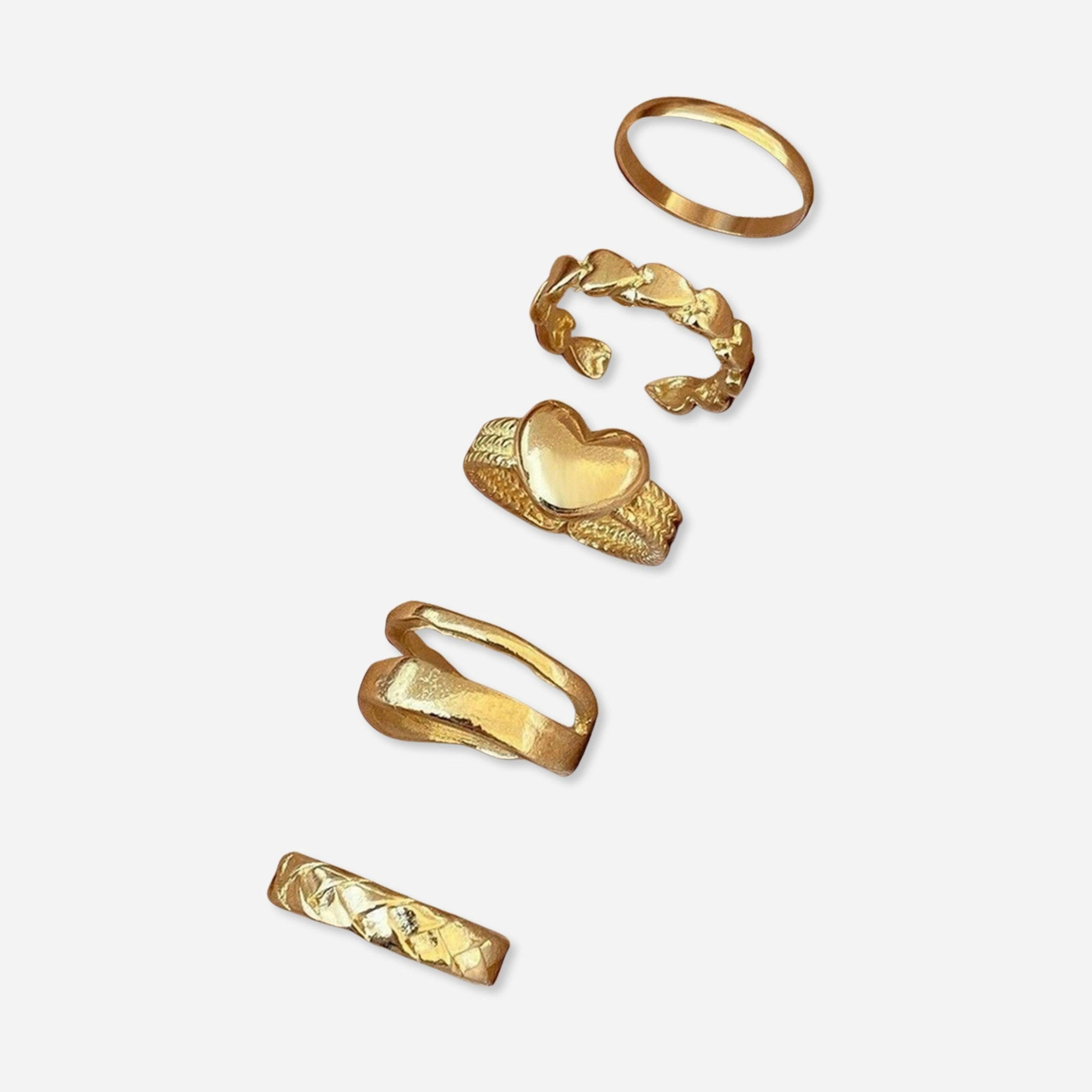 Take Two Pack of 5 - Gold Heart Shape Open Rings-women-watchesandjewellery-jewellery-rings-image-1