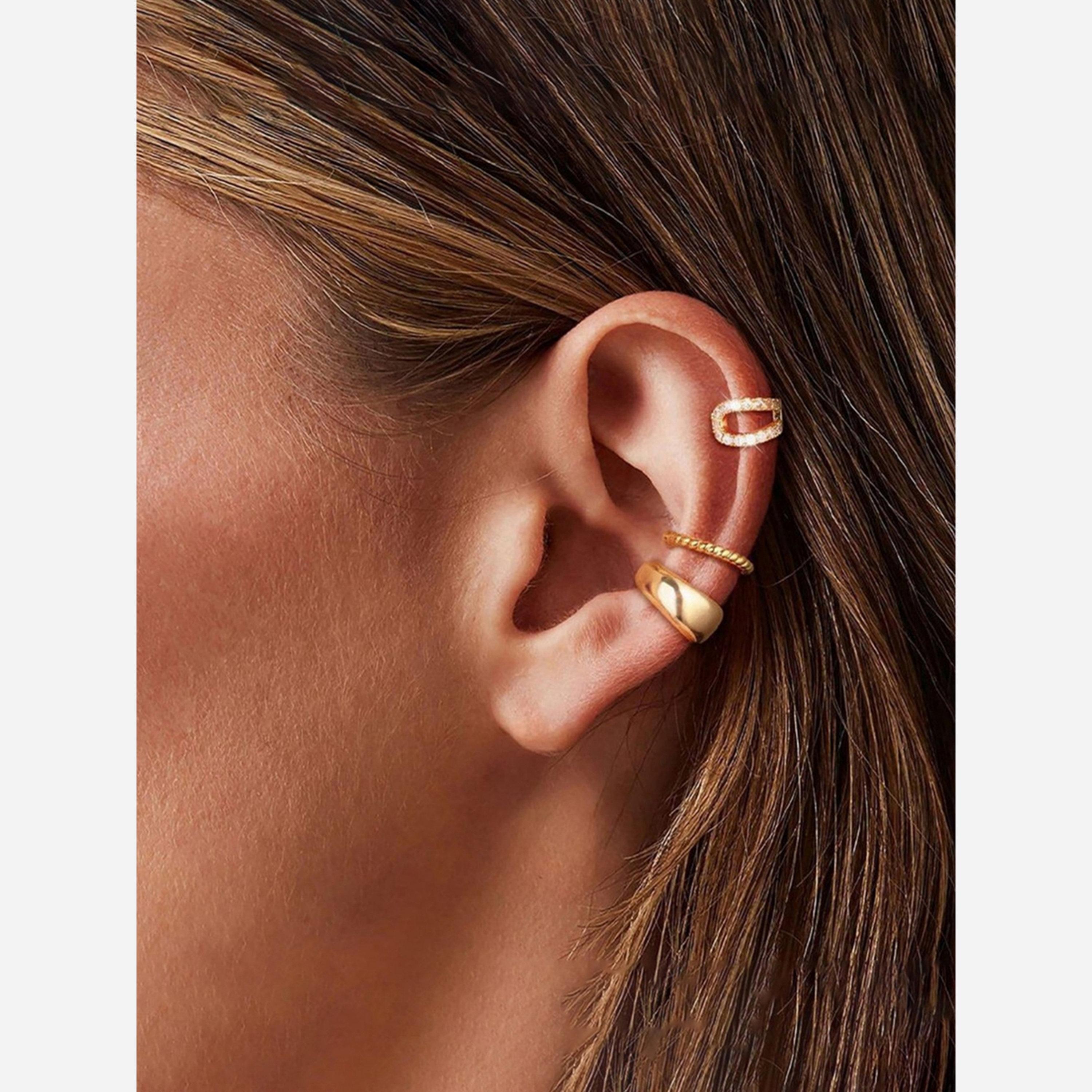 تيك تو - طقم مكوَّن من 3 أقراط حلقية بدون ثقوب-women-watchesandjewellery-jewellery-earrings-image-2