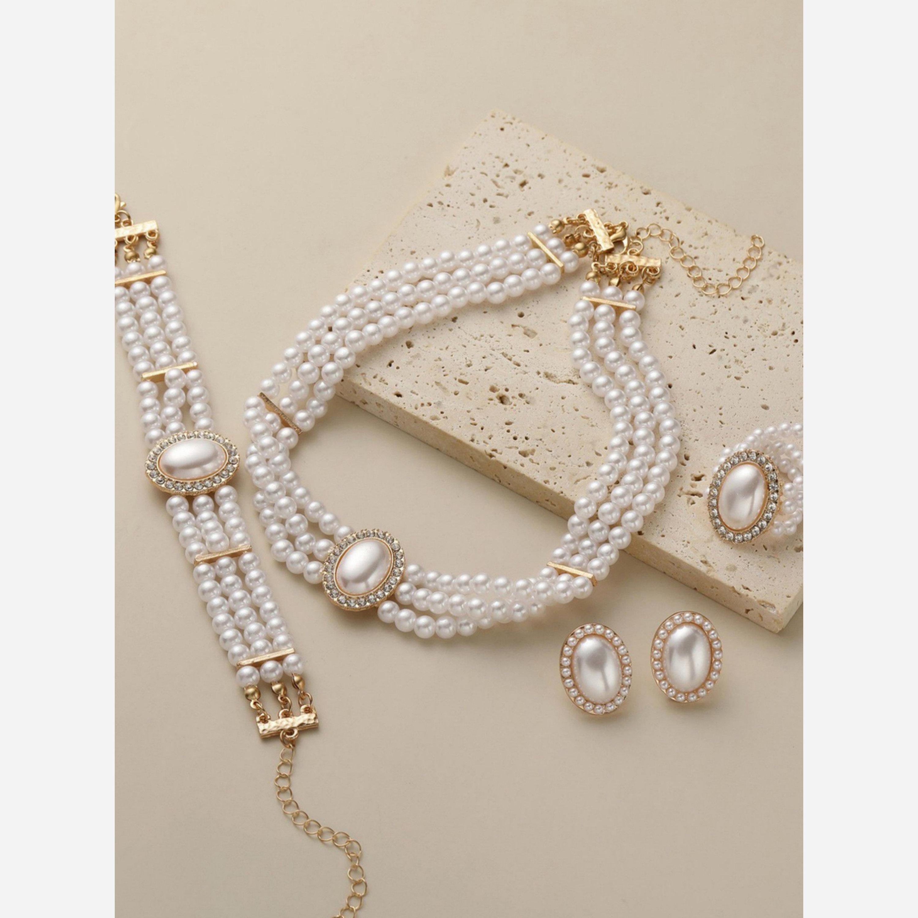Take Two Pack of 4 - Faux Pearl Necklace with Bracelets and Earrings with Ring-women-watchesandjewellery-jewellery-jewellerysets-image-4