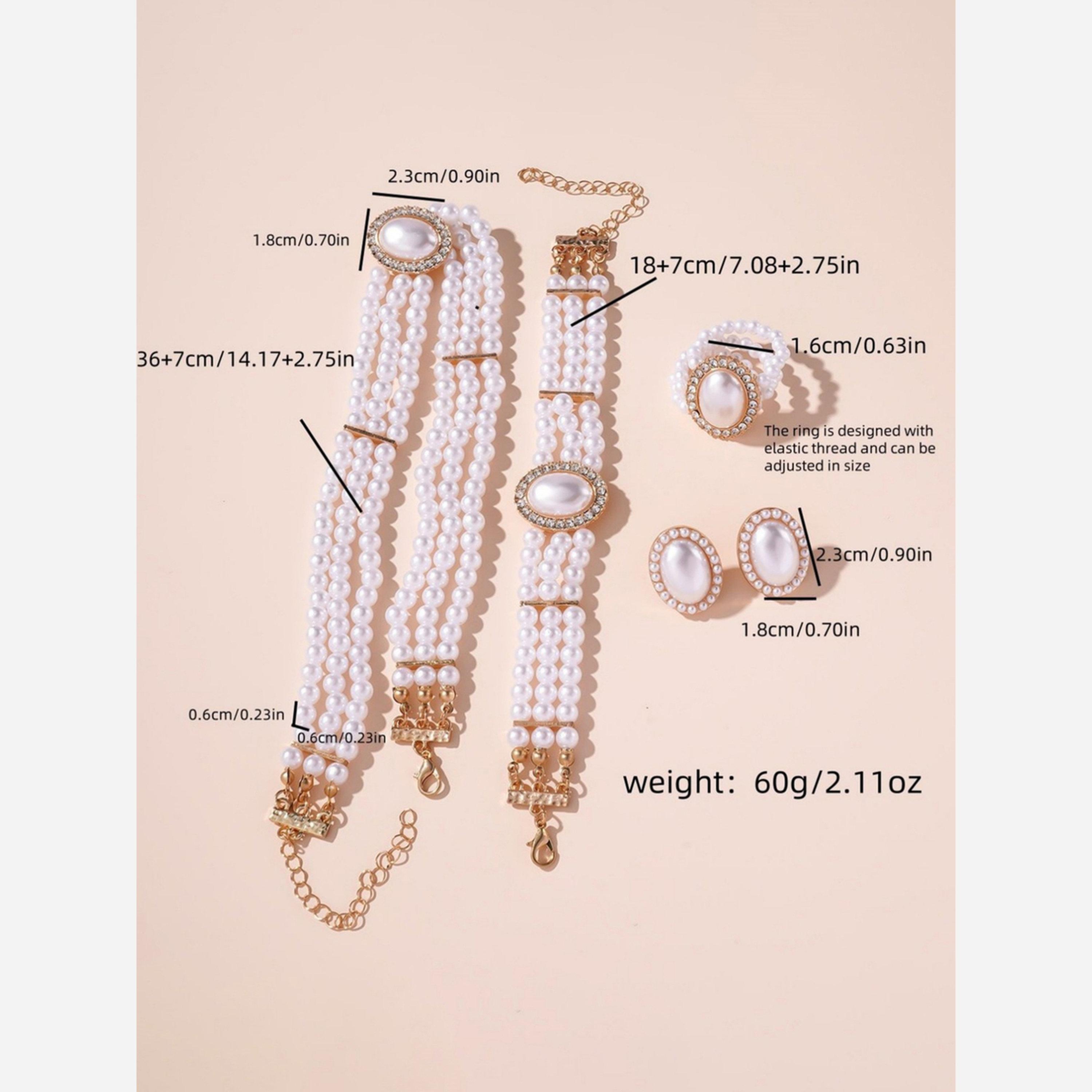 تيك تو - مجموعة من 4 قطع - قلادة من اللؤلؤ الصناعي مع أساور وأقراط وخاتم-women-watchesandjewellery-jewellery-jewellerysets-image-5