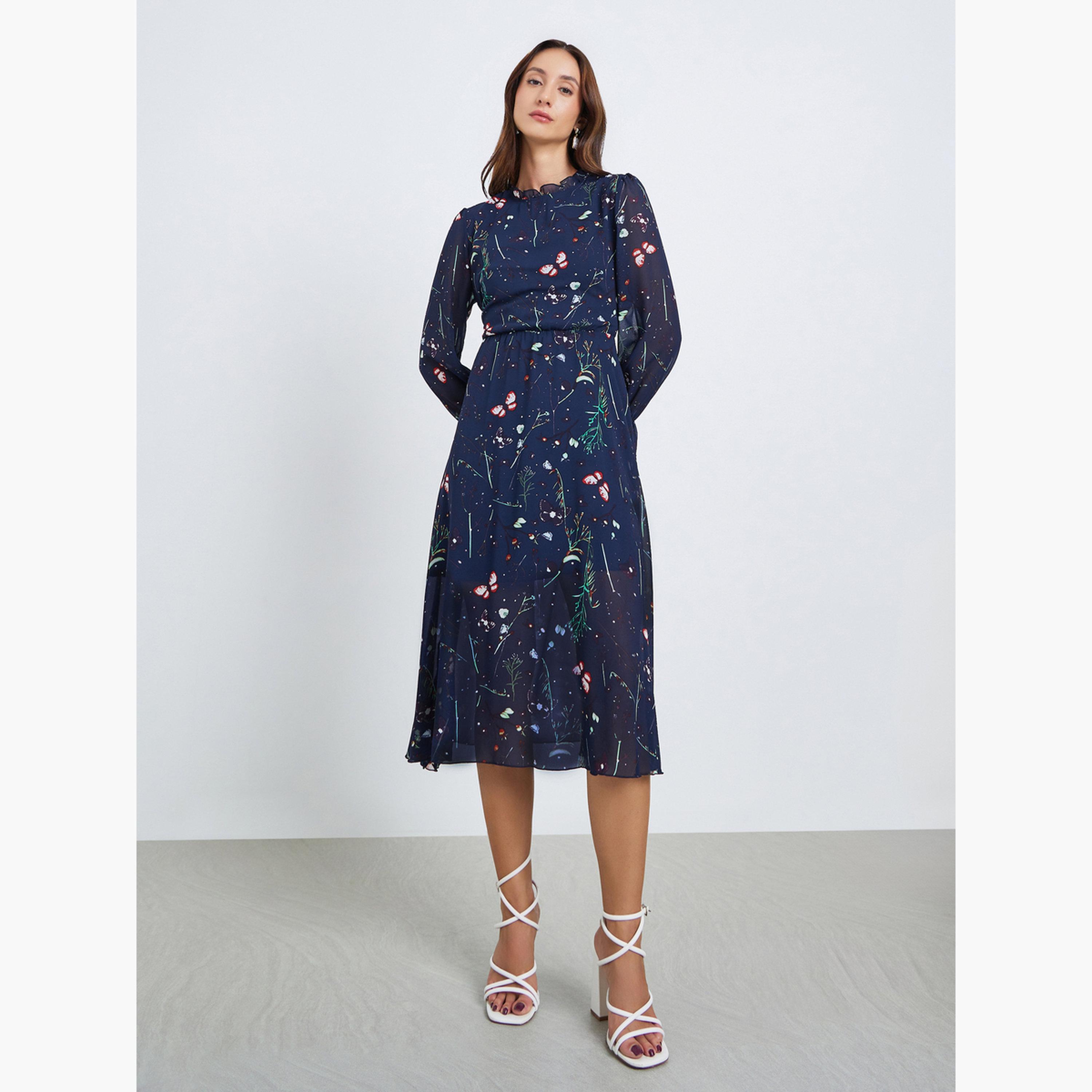 Take Two Women Floral Printed Round Neck Elastic Cuff Midi Dress-women-clothing-dresses-image-3