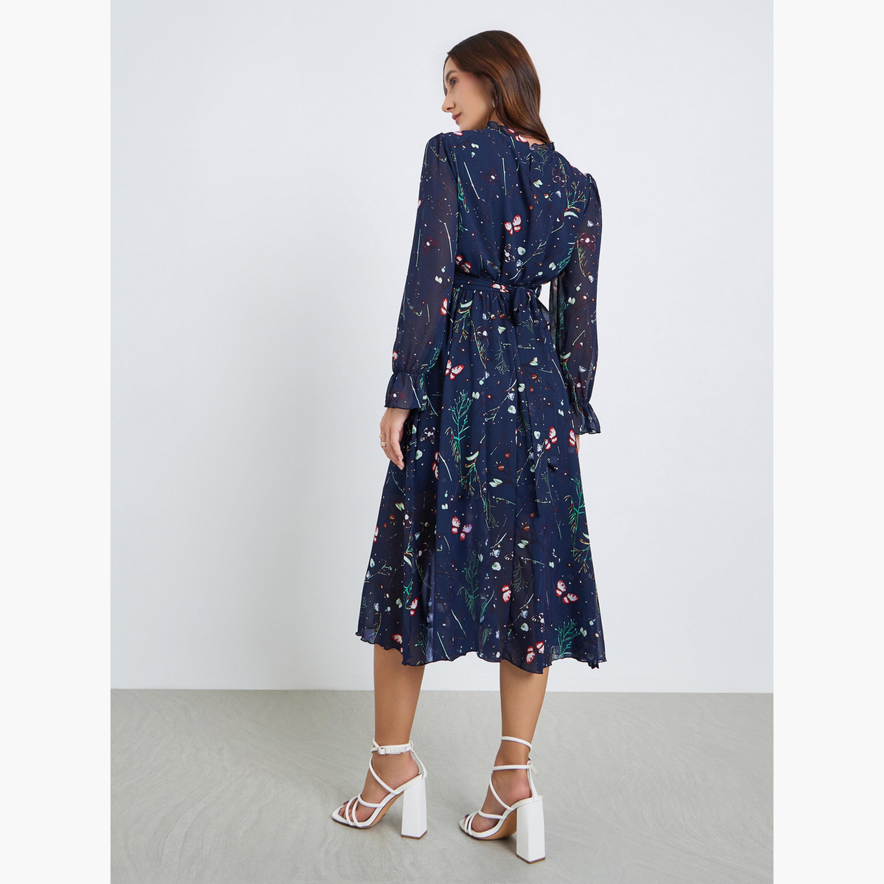 Take Two Women Floral Printed Round Neck Elastic Cuff Midi Dress-women-clothing-dresses-image-4