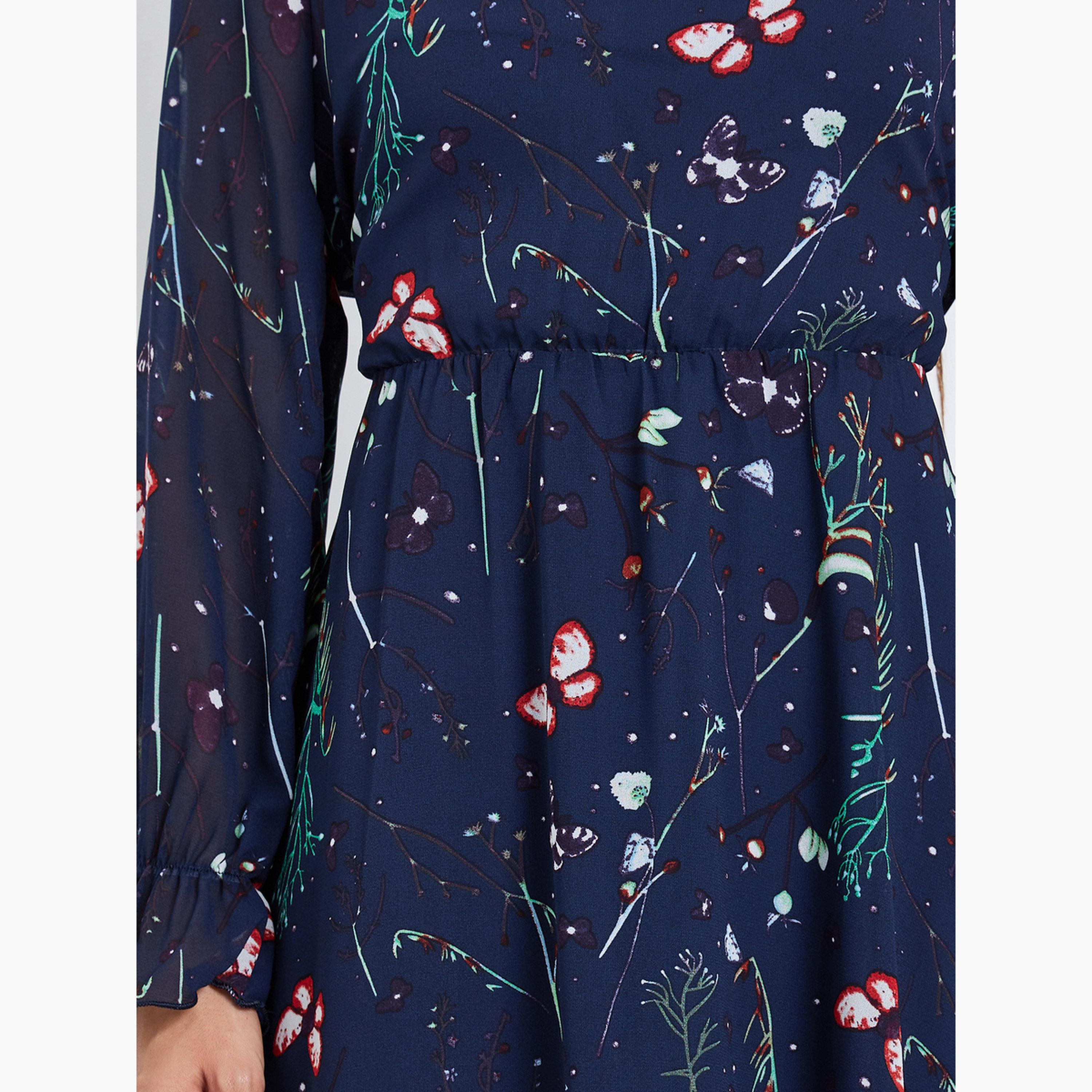 Take Two Women Floral Printed Round Neck Elastic Cuff Midi Dress-women-clothing-dresses-image-5
