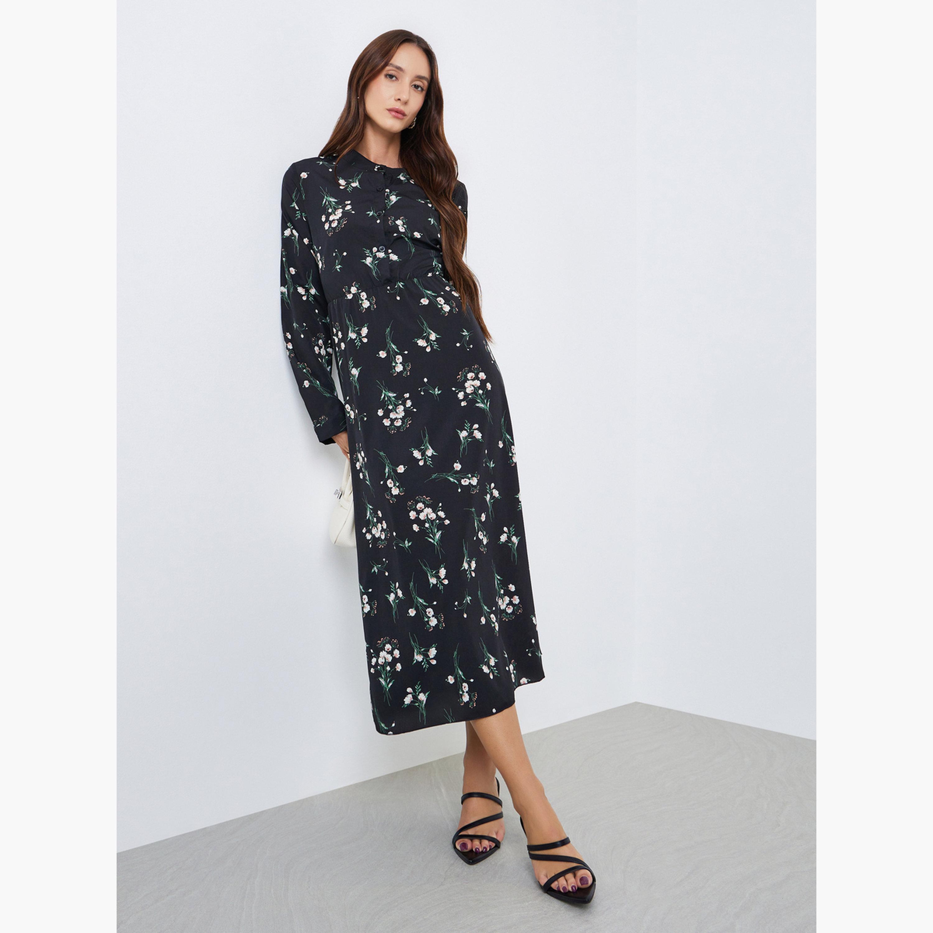 Take Two Women Floral Printed Button Front Midi Dress-women-clothing-dresses-image-1