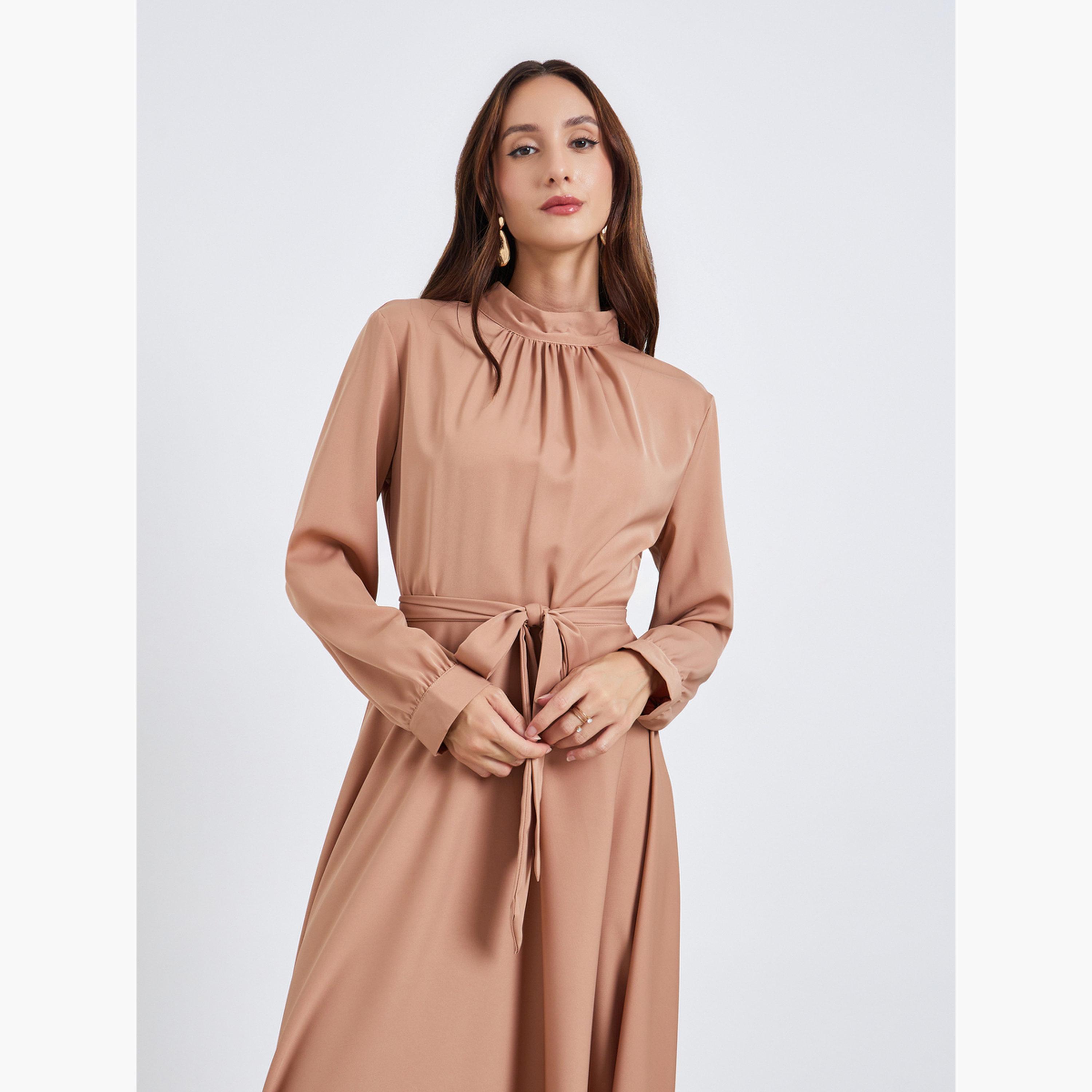 Take Two Women Bronze Pleated Detail Tie-up Waist Maxi Dress-women-clothing-dresses-image-3