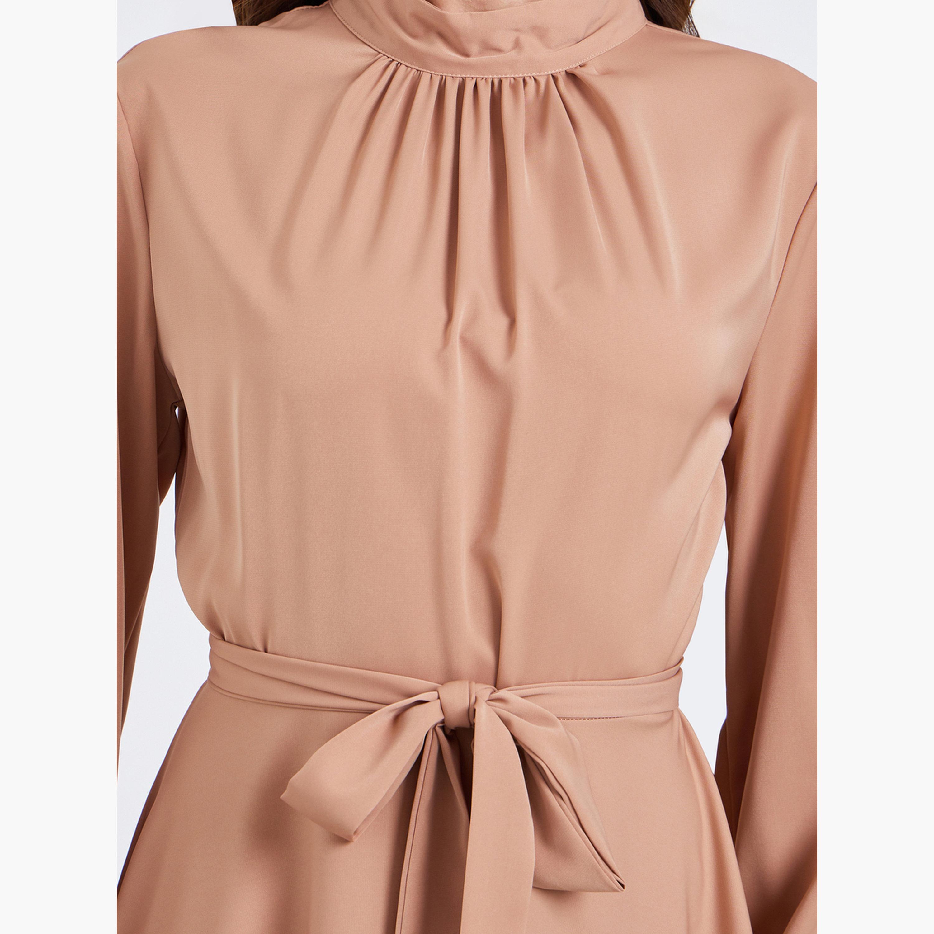 Take Two Women Bronze Pleated Detail Tie-up Waist Maxi Dress-women-clothing-dresses-image-5