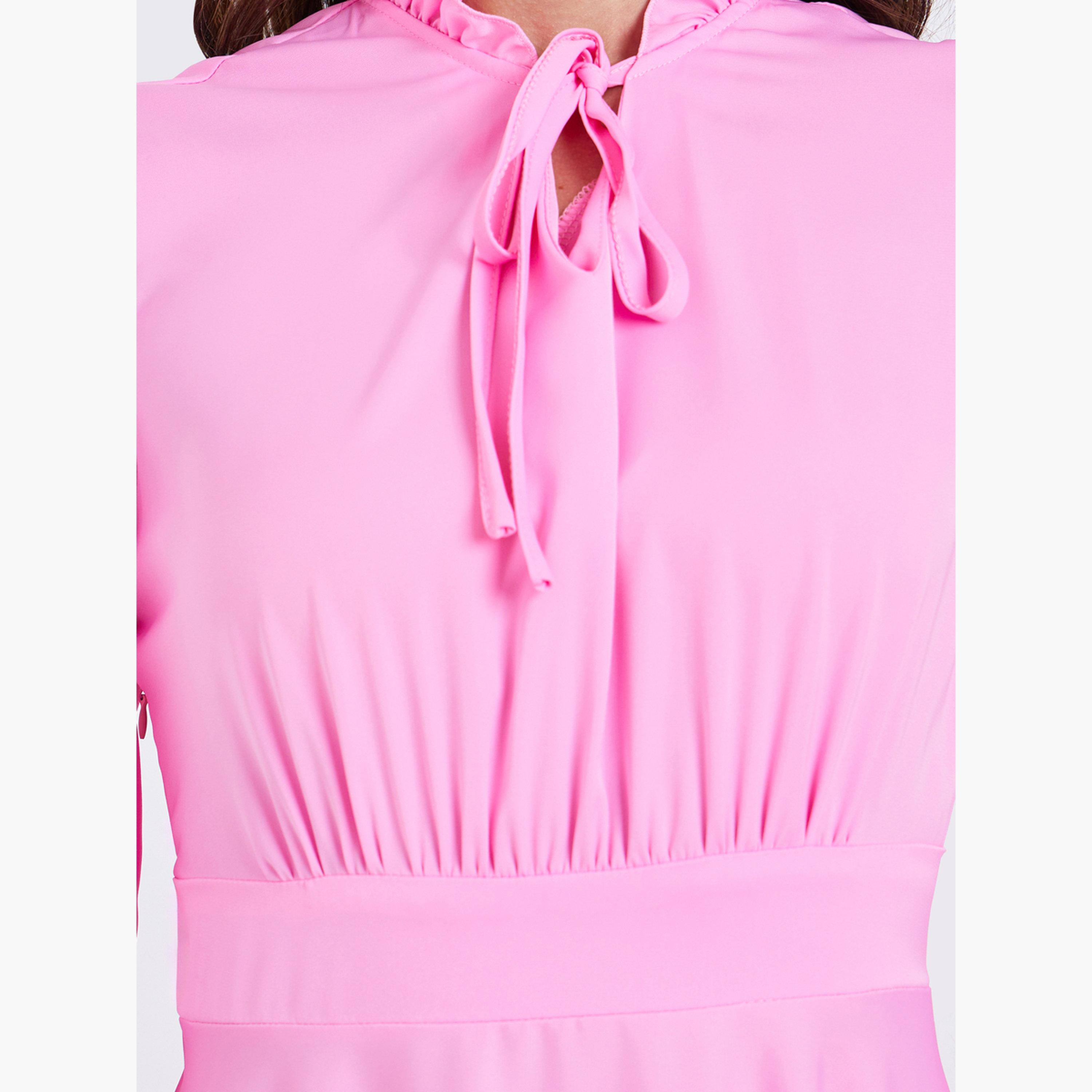 فستان طويل بكسرات ورباط ياقة-women-clothing-dresses-image-5