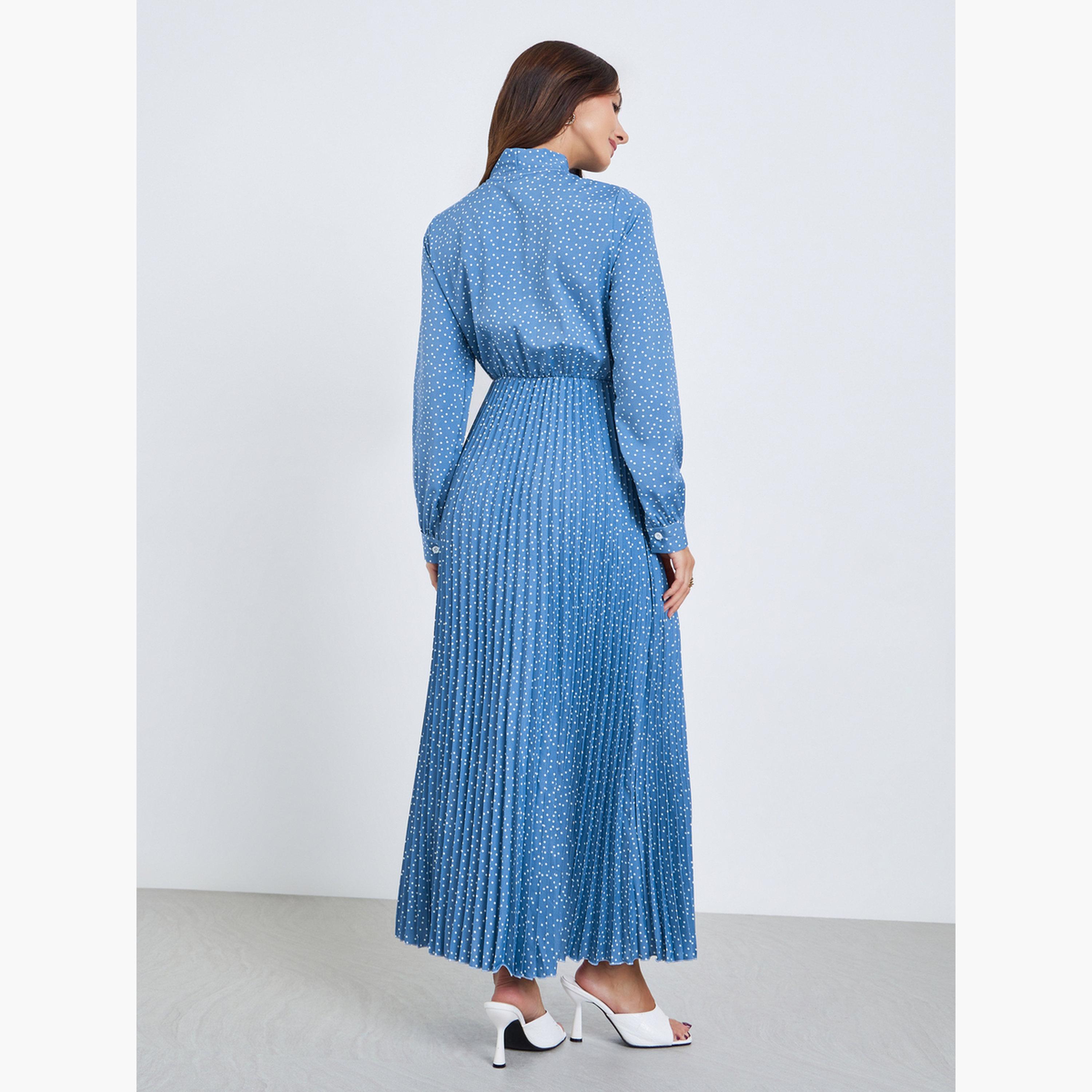 Take Two Women Blue Polka Dots Printed Pleated Maxi Dress-women-clothing-dresses-image-4