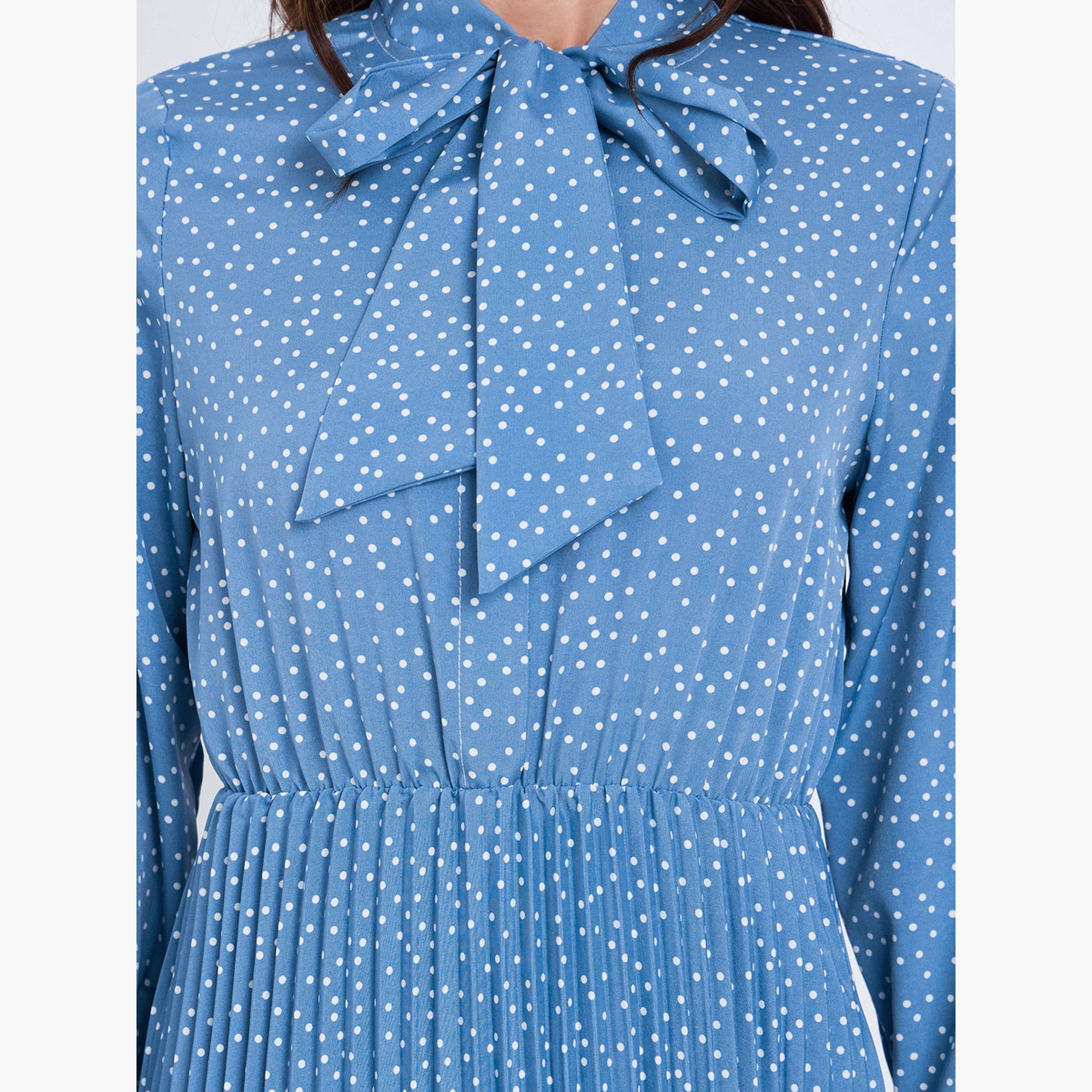 Take Two Women Blue Polka Dots Printed Pleated Maxi Dress-women-clothing-dresses-image-5