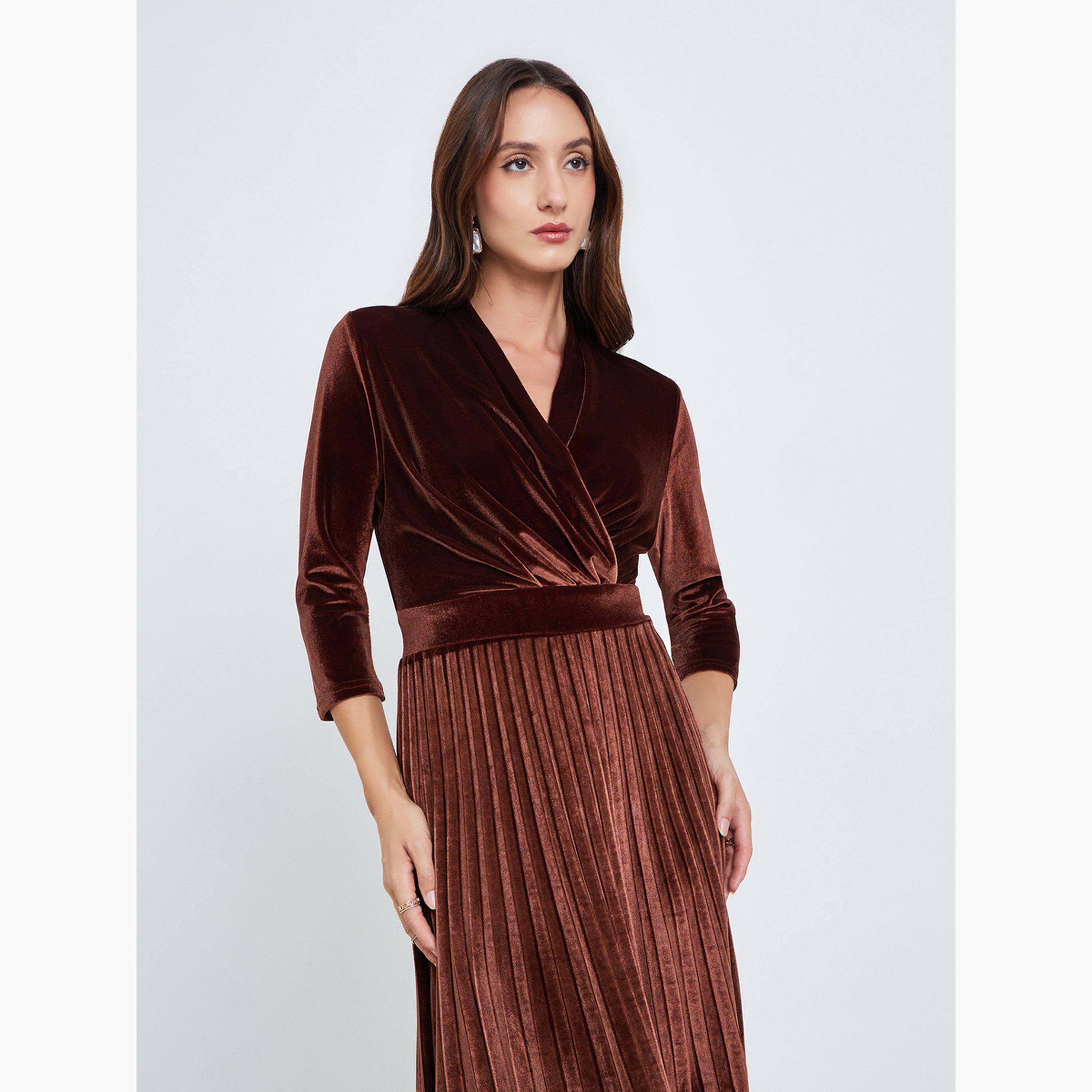 Take Two Women Lace Hem Velvet Look Pleated Midi Dress-women-clothing-dresses-image-2