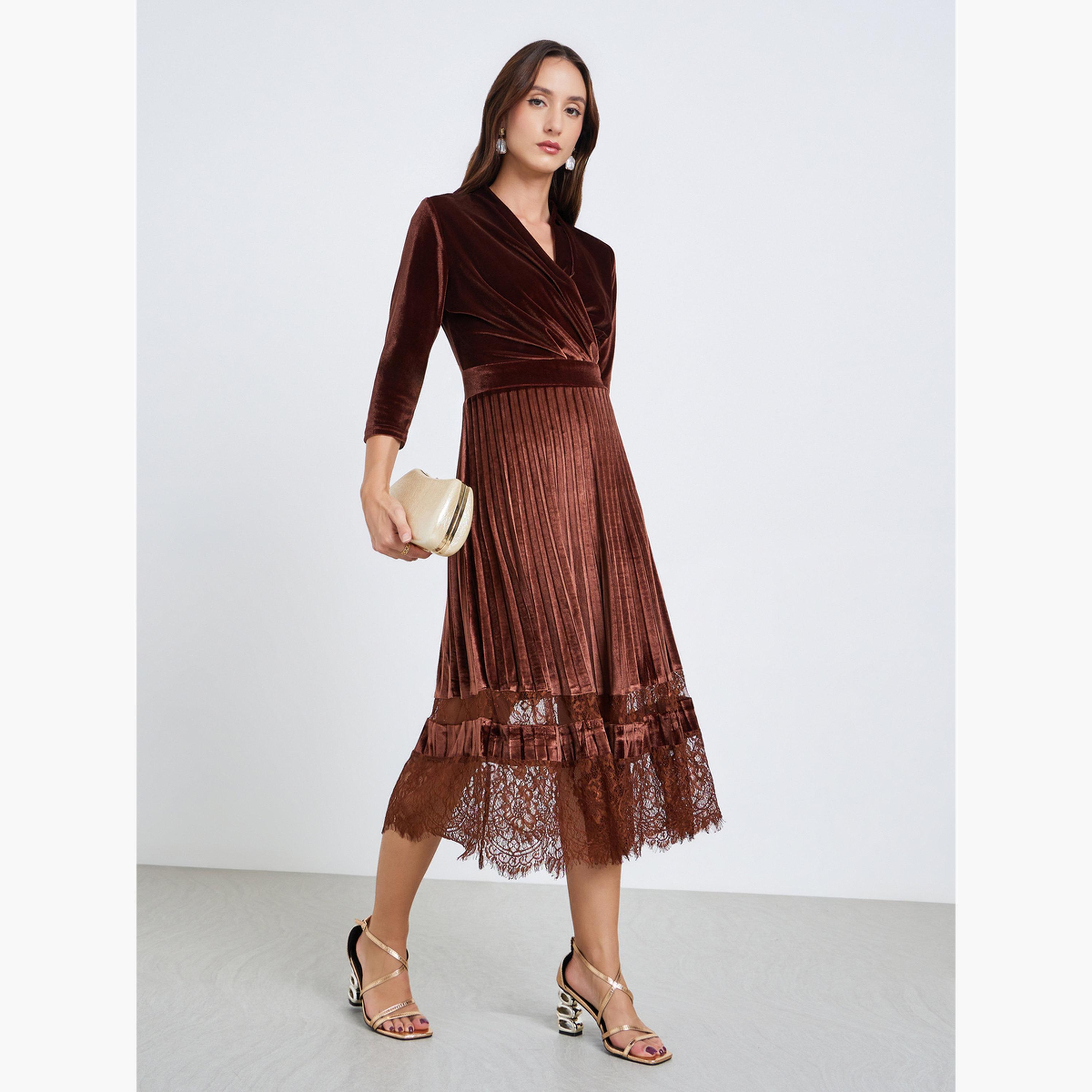 Take Two Women Lace Hem Velvet Look Pleated Midi Dress-women-clothing-dresses-image-3