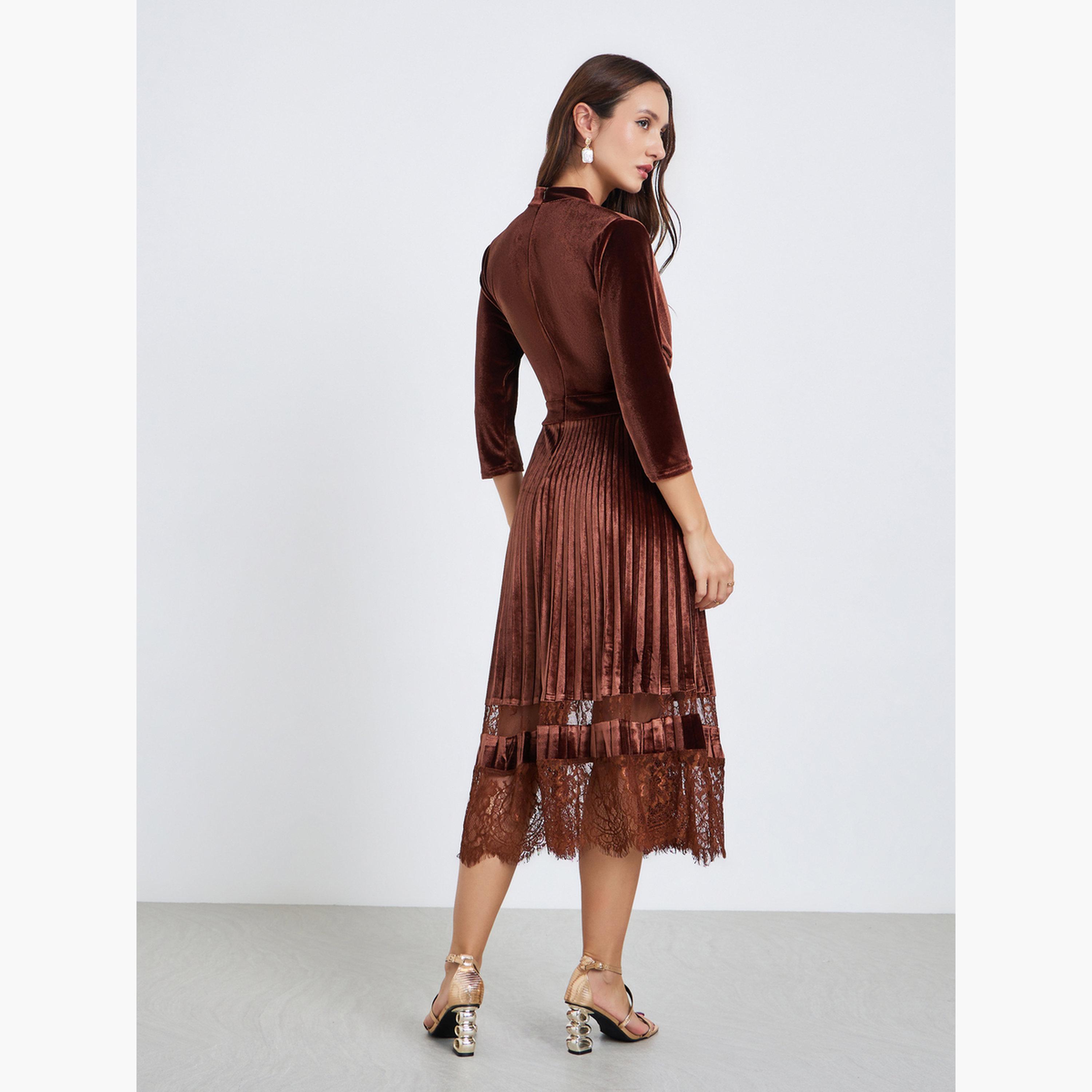 Take Two Women Lace Hem Velvet Look Pleated Midi Dress-women-clothing-dresses-image-4
