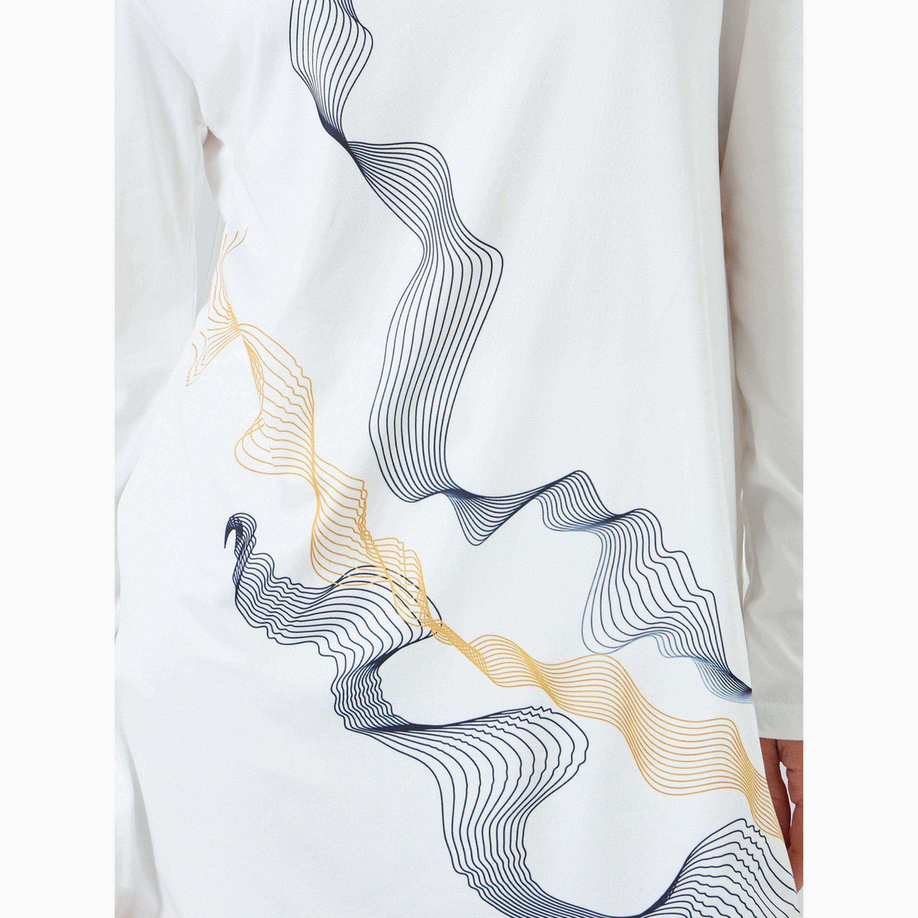 Take Two Women's GEO Printed Round Neck Long Sleeve Split Hem Top and Pants Set-women-clothing-nightwear-pyjamas-longsets-image-5