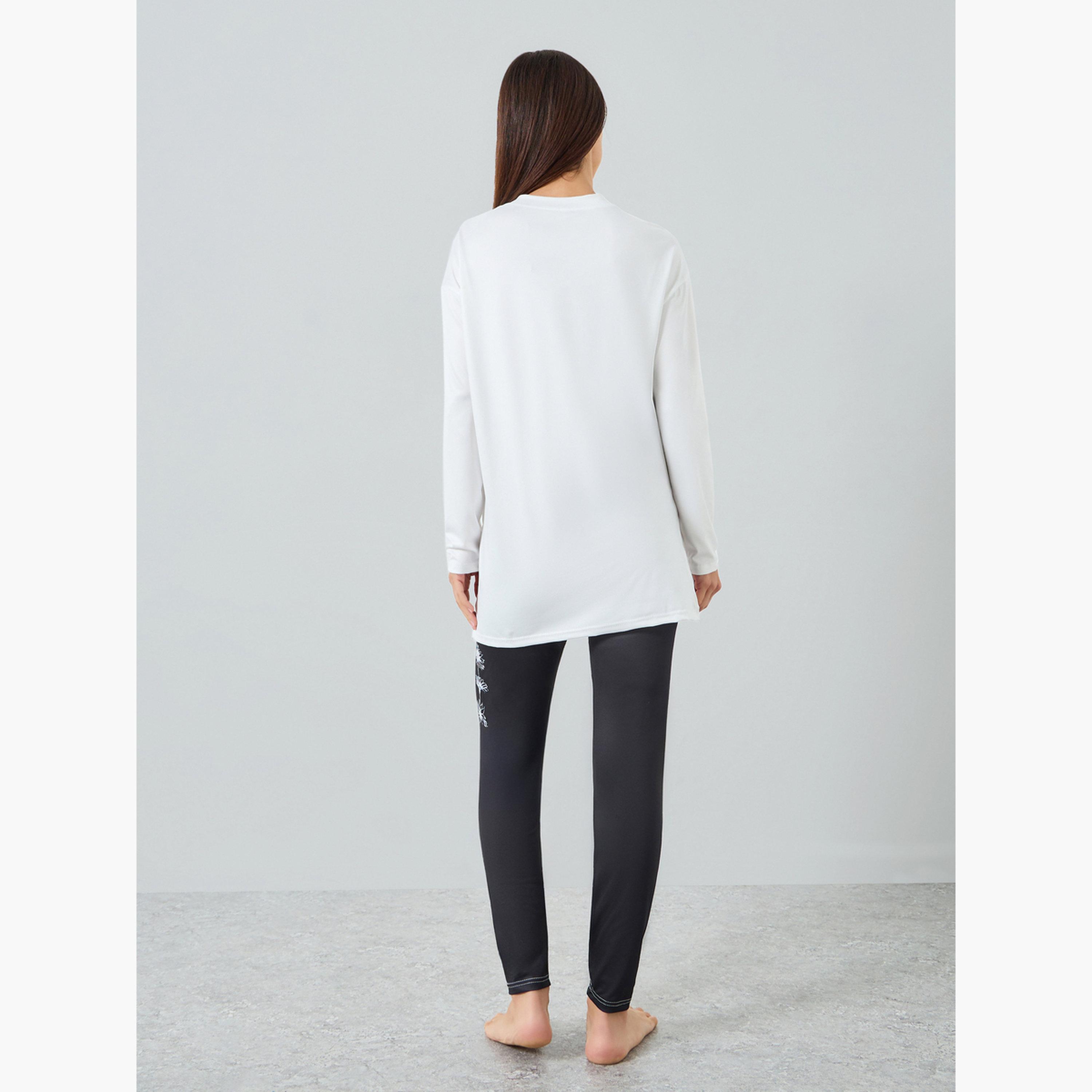Take Two Women's Floral Printed Round Neck Long Sleeve Split Hem Top and Pants Set-women-clothing-nightwear-pyjamas-longsets-image-4