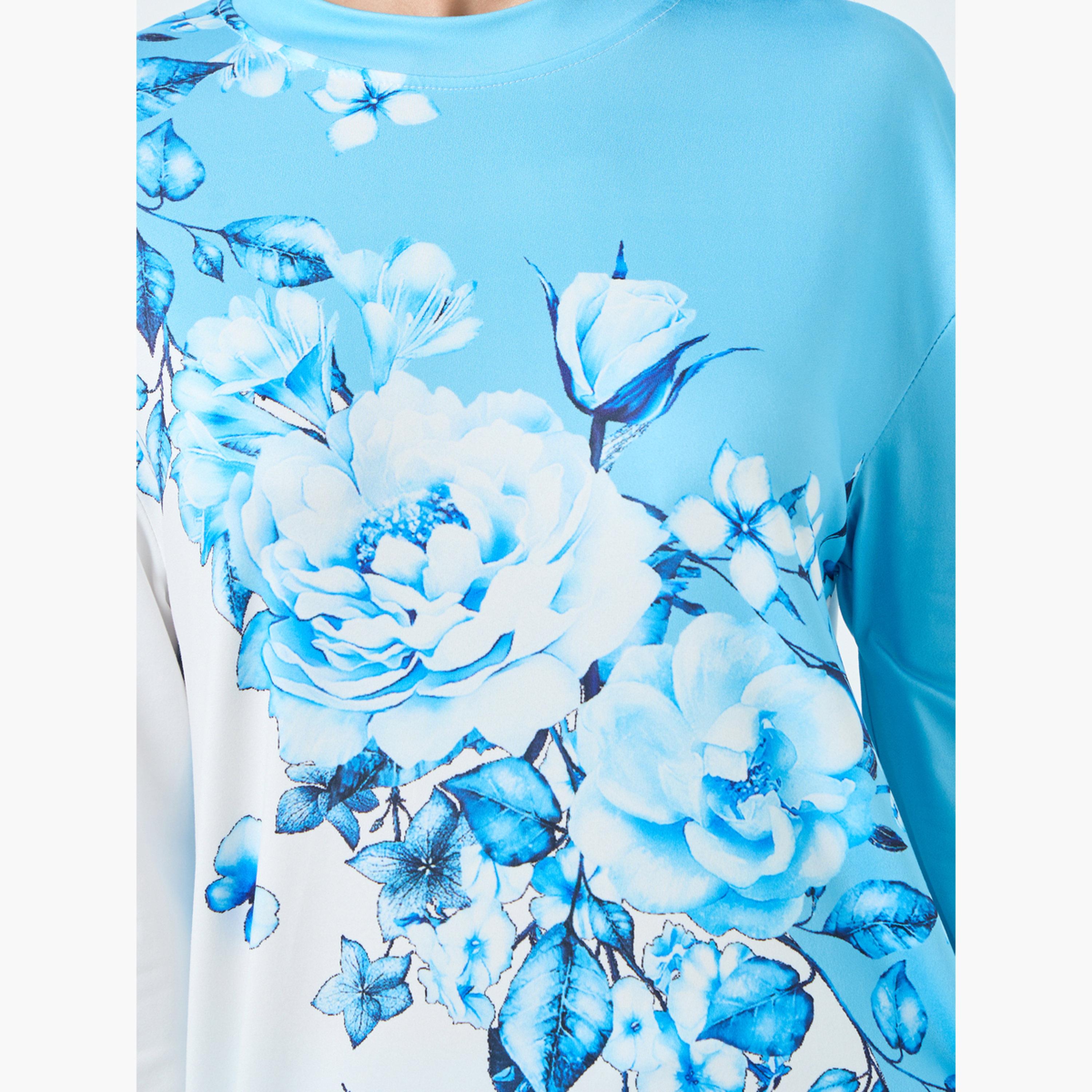 Take Two Women's Floral Printed Round Neck Long Sleeve Split Hem Top and Solid Pants Set-women-clothing-nightwear-pyjamas-longsets-image-5