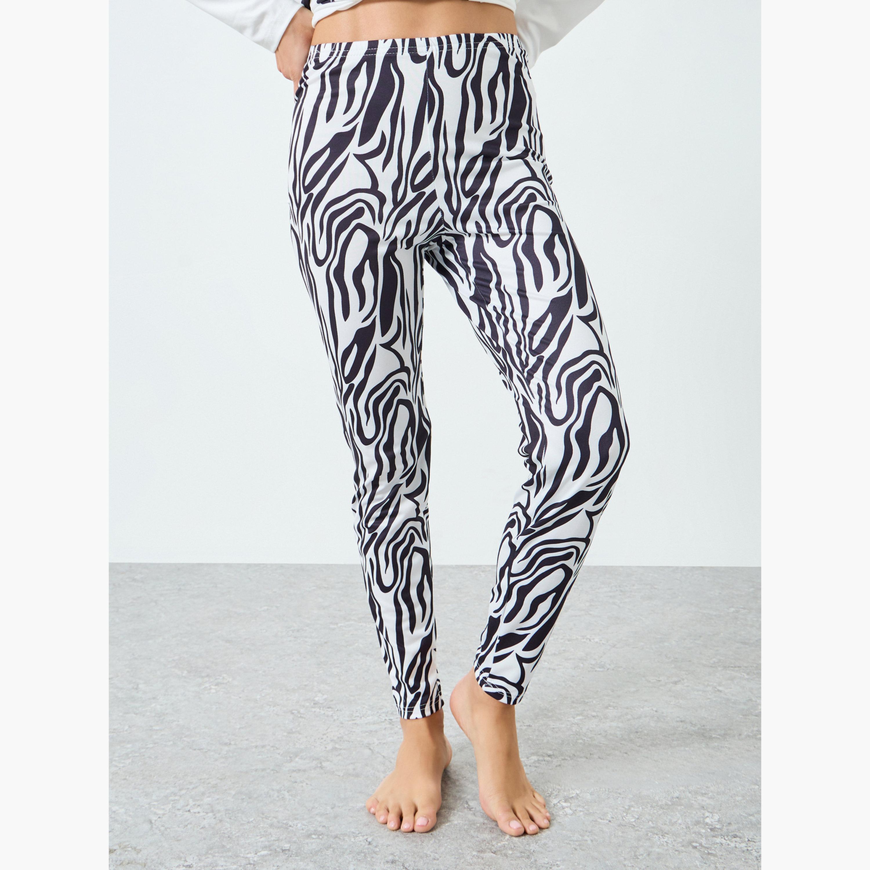 Take Two Women's Zebra Graphic Printed Round Neck Long Sleeve Split Hem Top and Zebra Stripes Printed Pants Set-women-clothing-nightwear-pyjamas-longsets-image-4