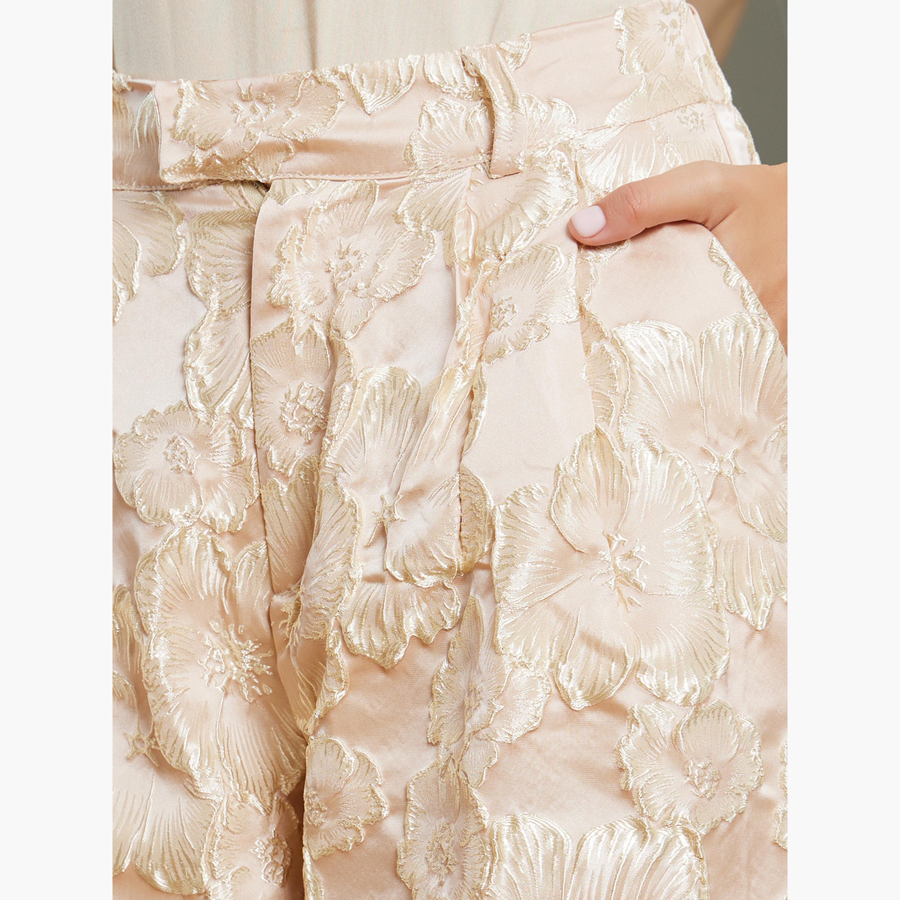 Styli Women Beige Jacquard Wide Leg Trousers-women-clothing-bottoms-trousers-image-4