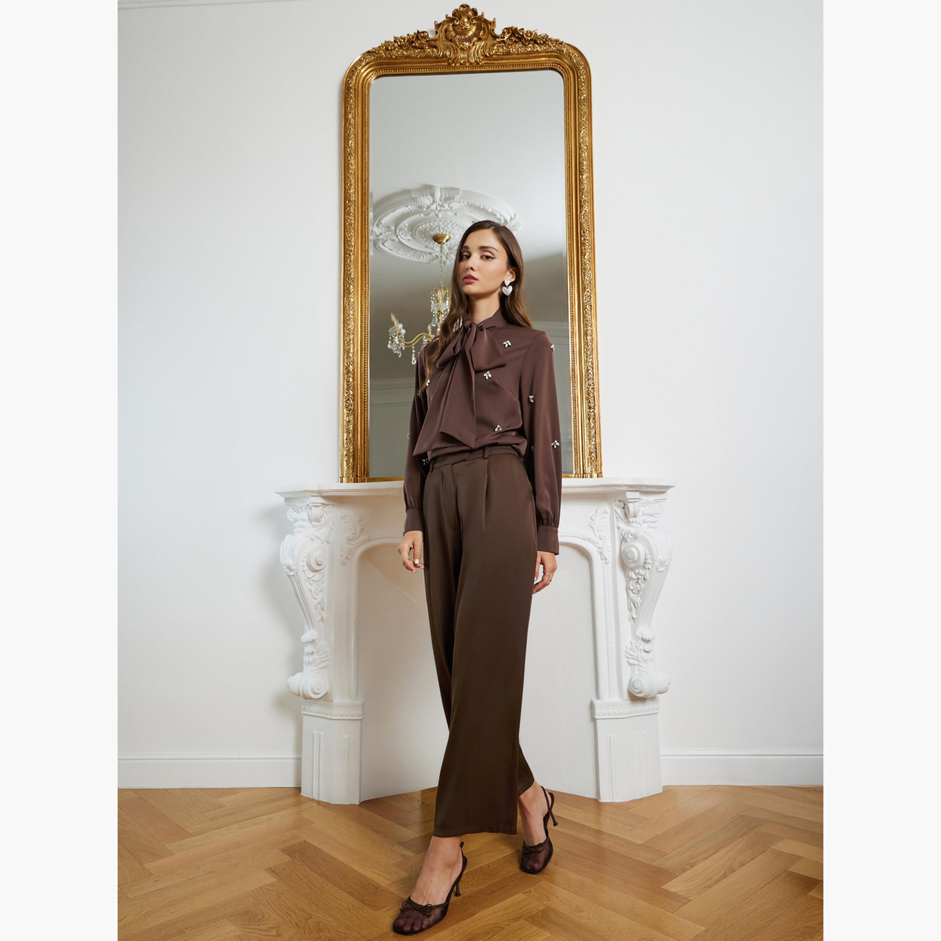Styli Women Coffee Brown Wide Leg Trousers-women-clothing-bottoms-trousers-image-2
