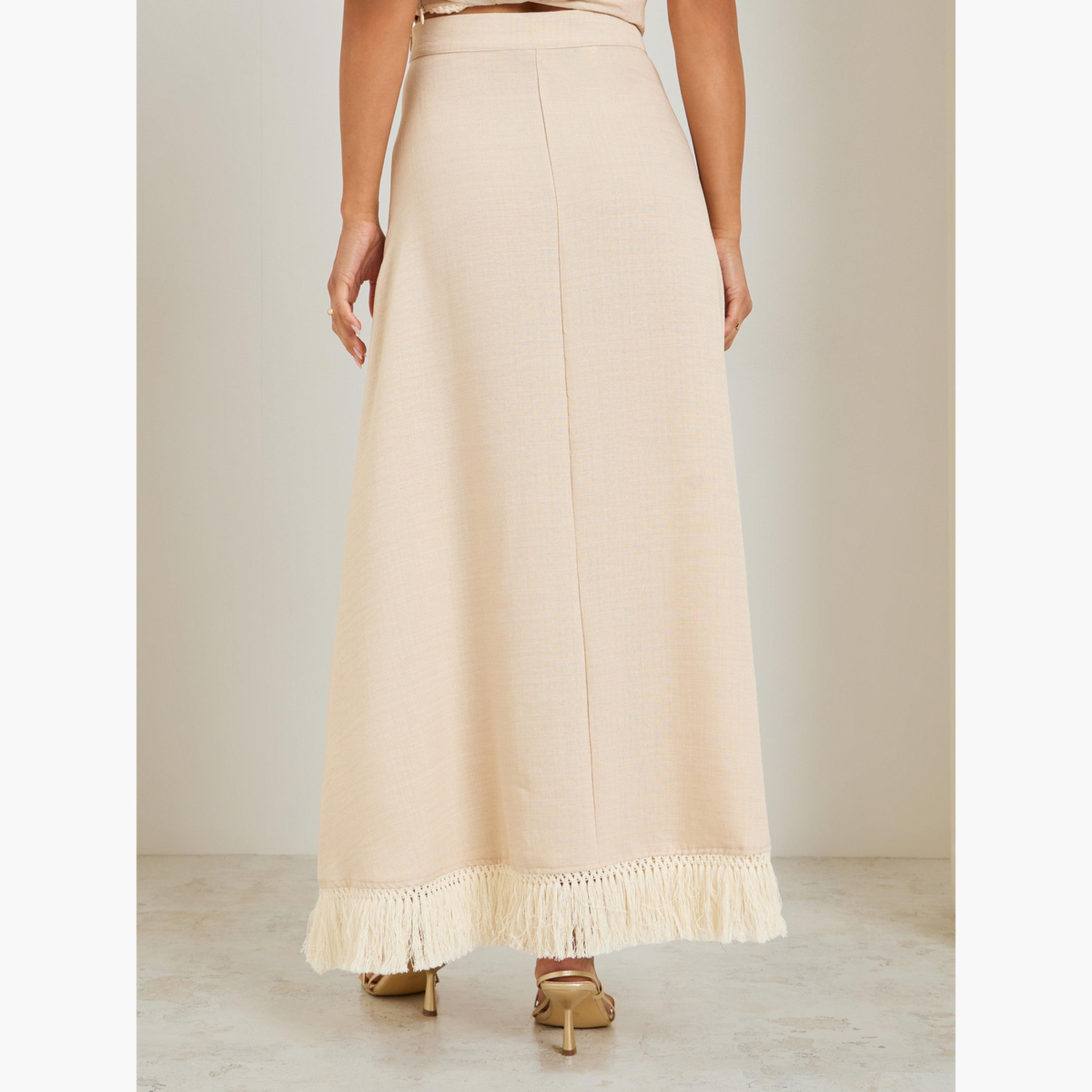 تنورة طويلة بحافة واسعة وتفاصيل شراشيب-women-clothing-bottoms-skirts-image-4