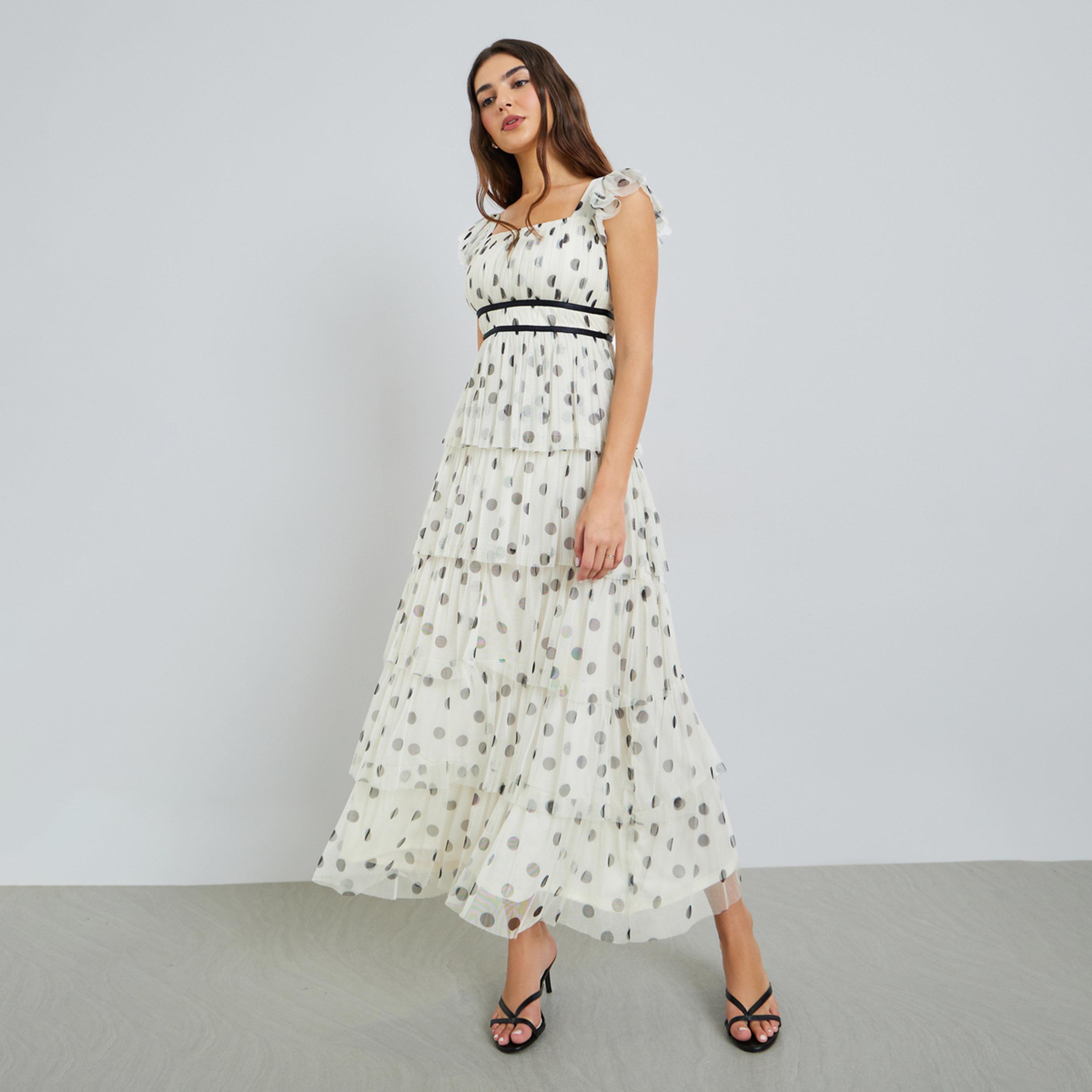 Styli Off White Polka Dot Layered Maxi Dress-women-clothing-dresses-image-1