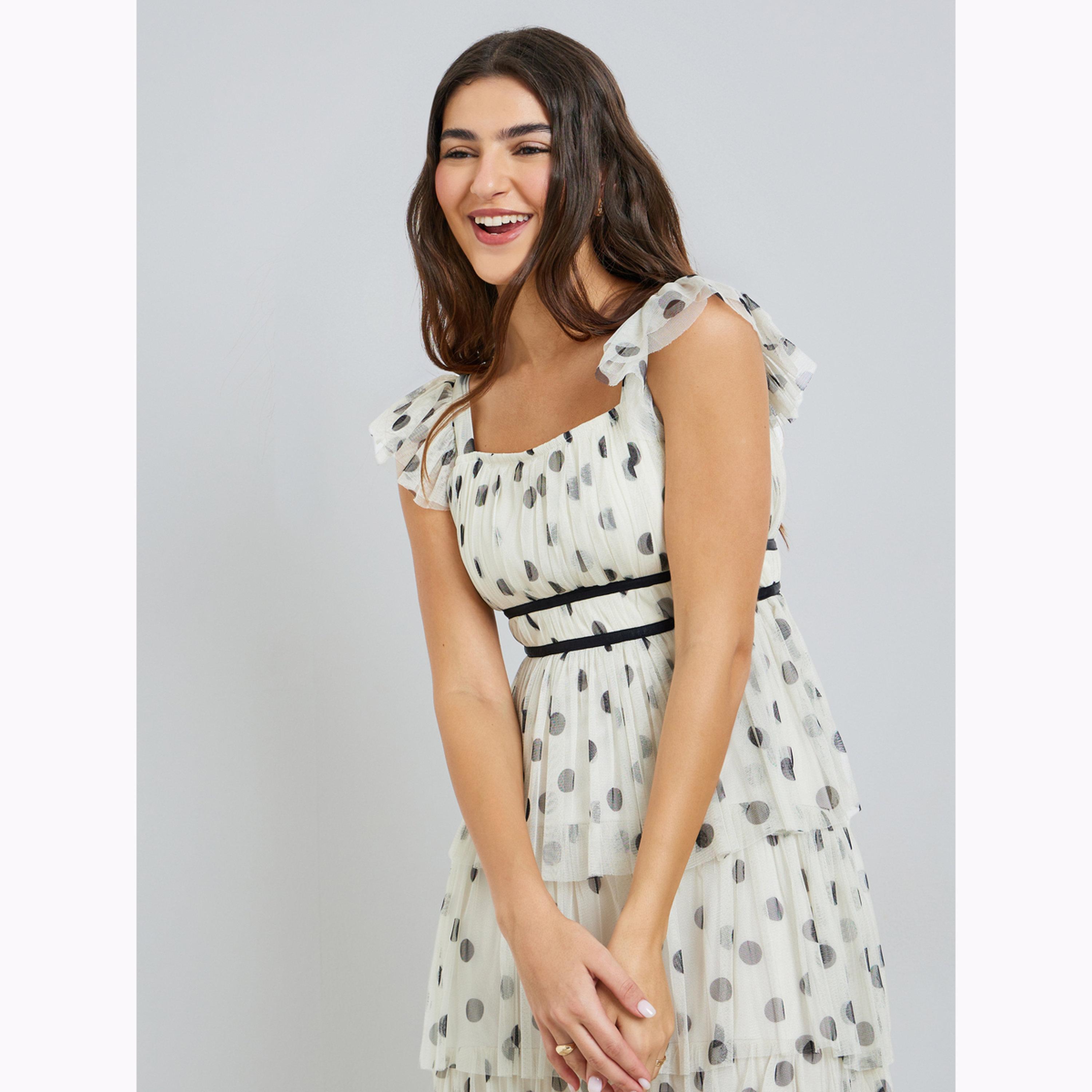 فستان طويل بطبعة بولكا دوت وتصميم طبقات-women-clothing-dresses-image-2
