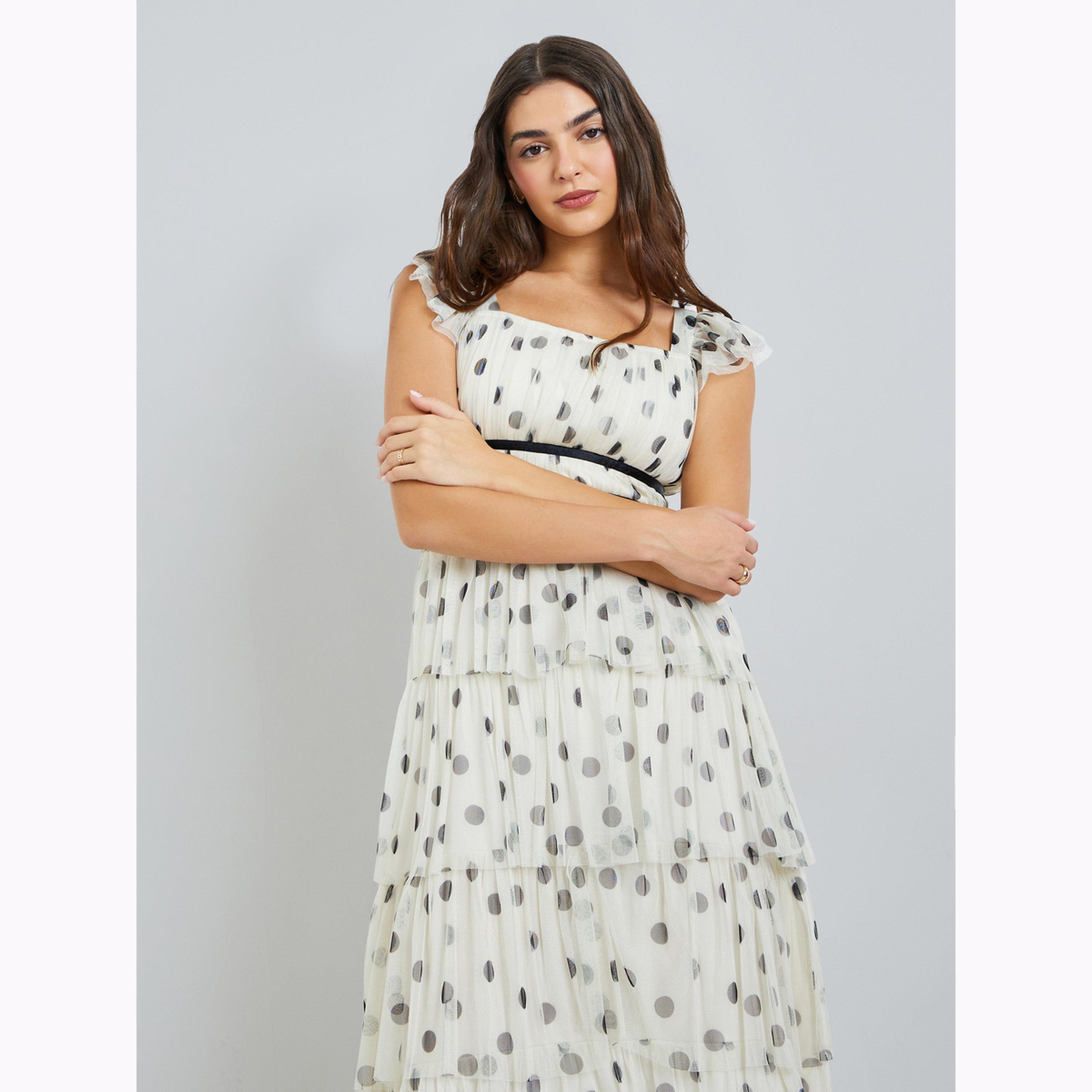 Styli Off White Polka Dot Layered Maxi Dress-women-clothing-dresses-image-3