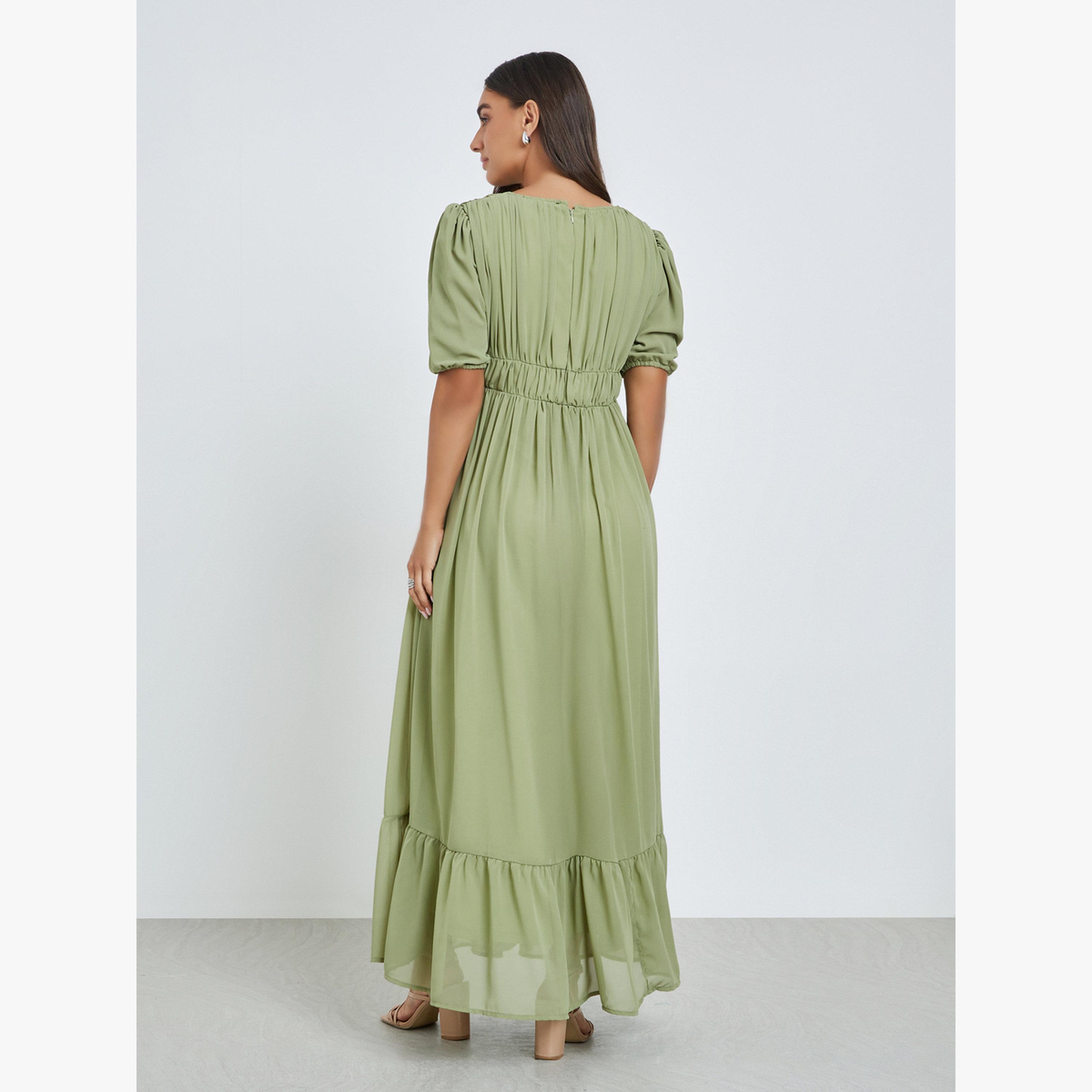 فستان طويل بحافة واسعة وتفاصيل زمزمة-women-clothing-dresses-image-4