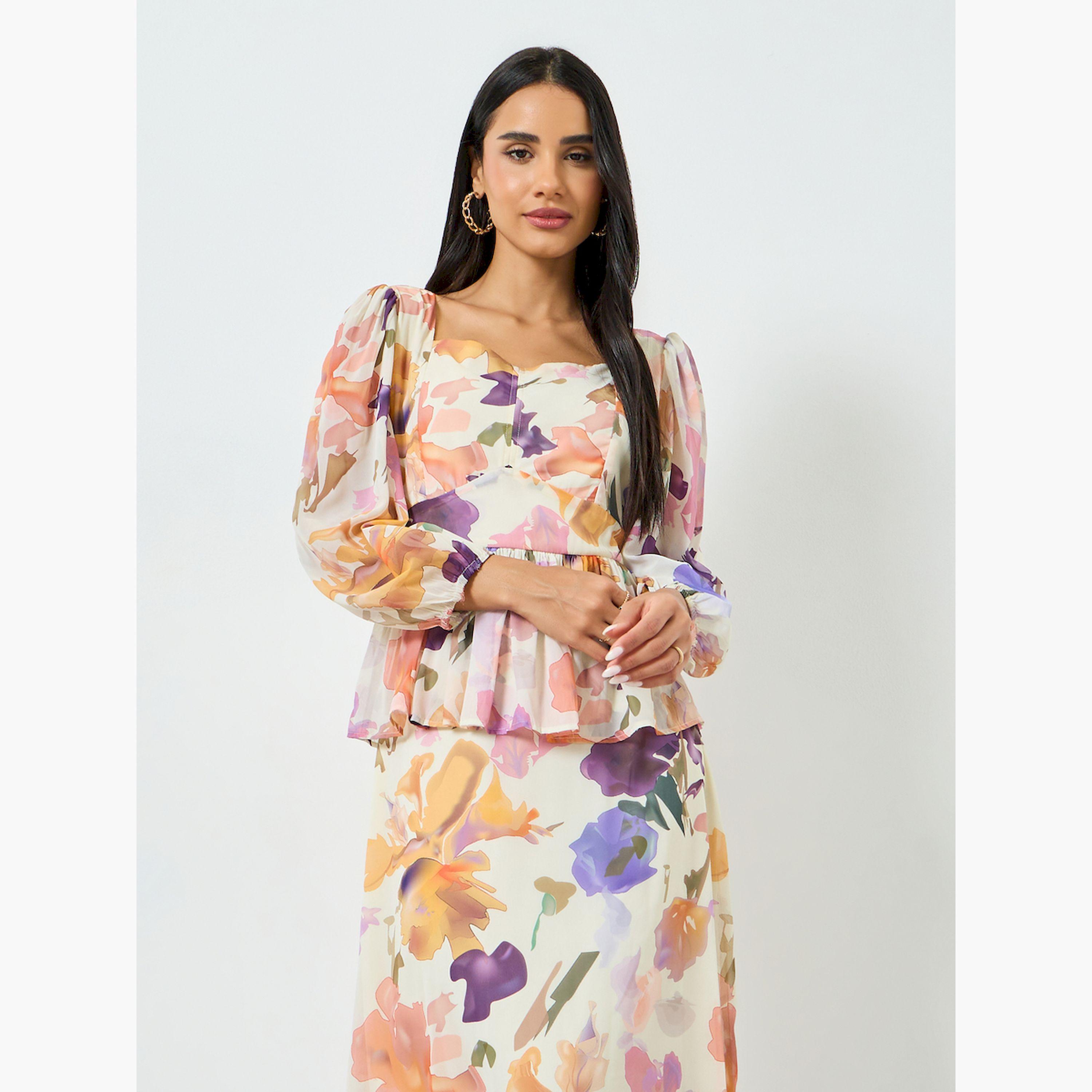 فستان ميدي بطبعة زهور وتفاصيل كشكش-women-clothing-dresses-image-3