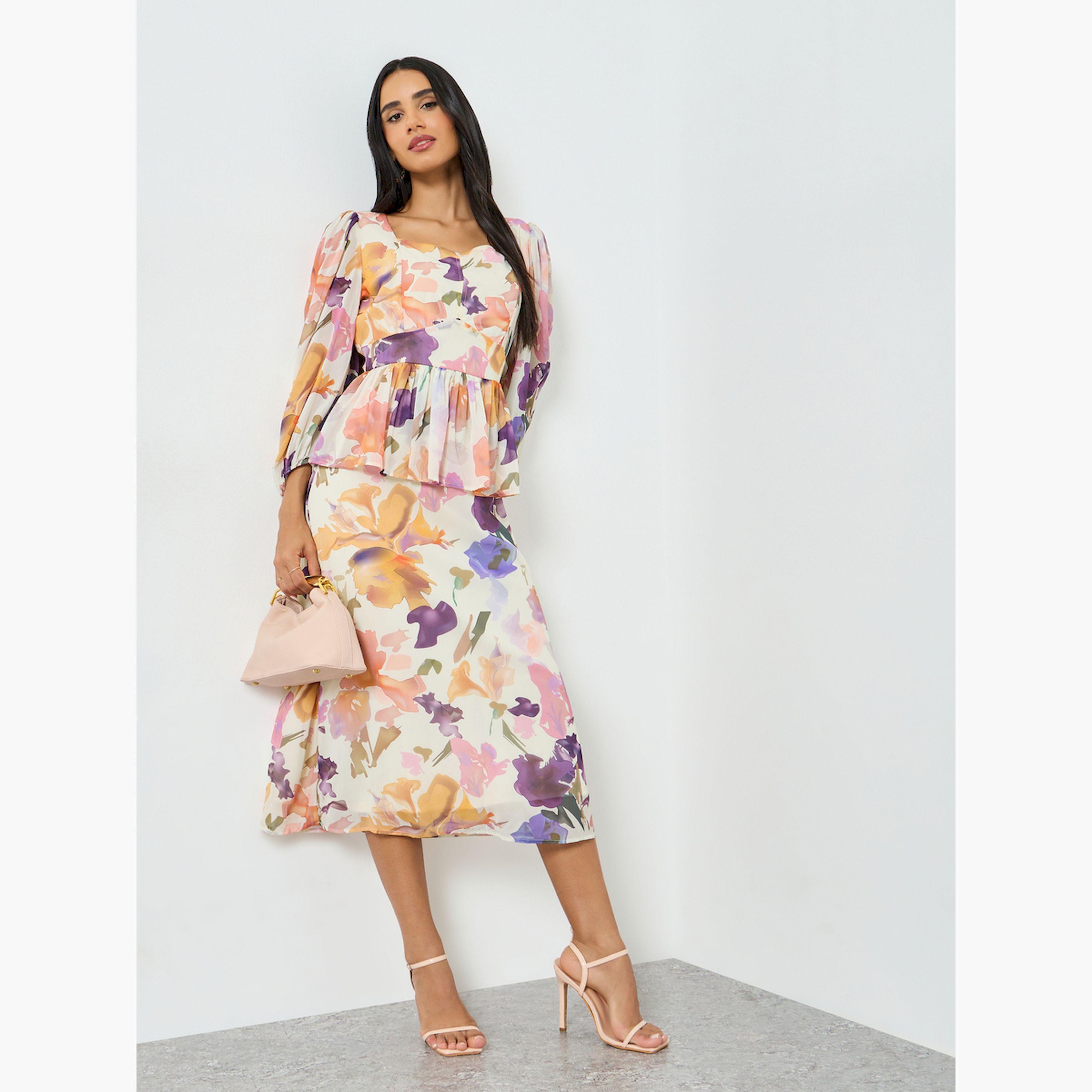 Styli Floral Printed Ruffled Detail Midi Dress-women-clothing-dresses-image-4