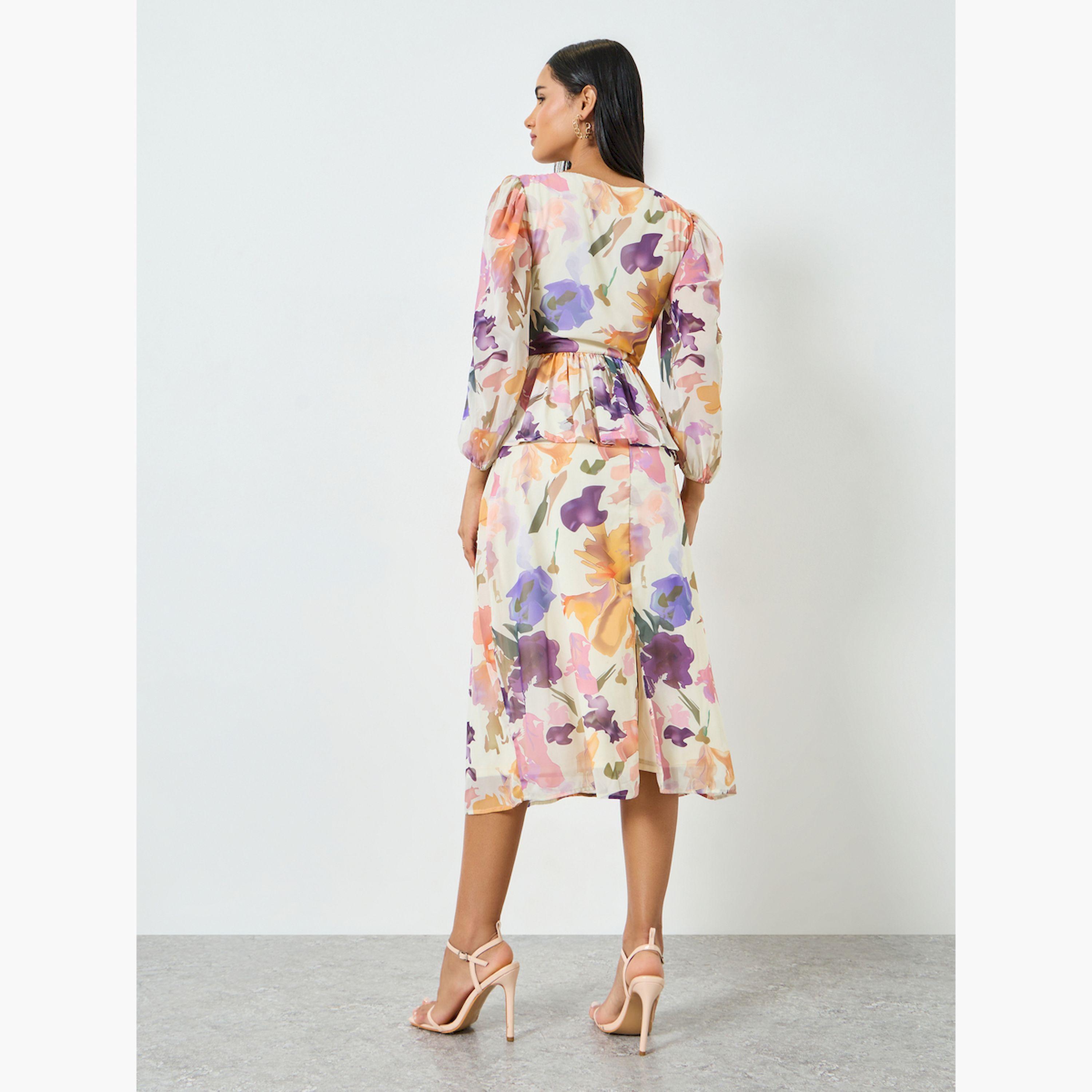 فستان ميدي بطبعة زهور وتفاصيل كشكش-women-clothing-dresses-image-6