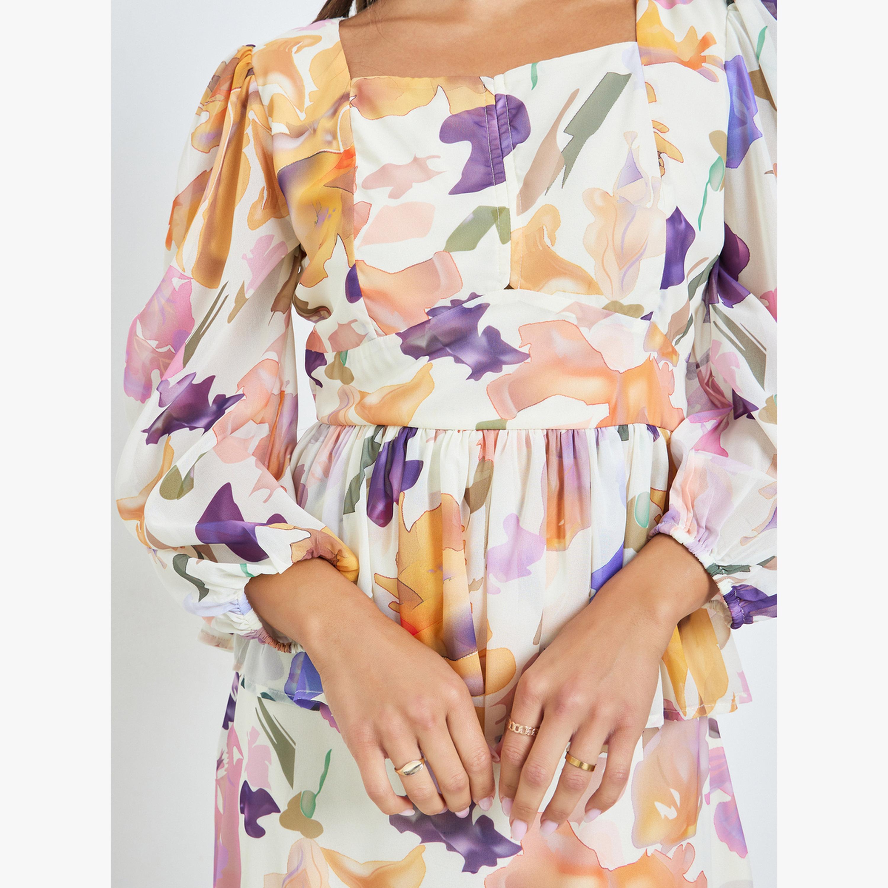 فستان ميدي بنقشة زهور وتفاصيل بيبلم-women-clothing-dresses-image-5