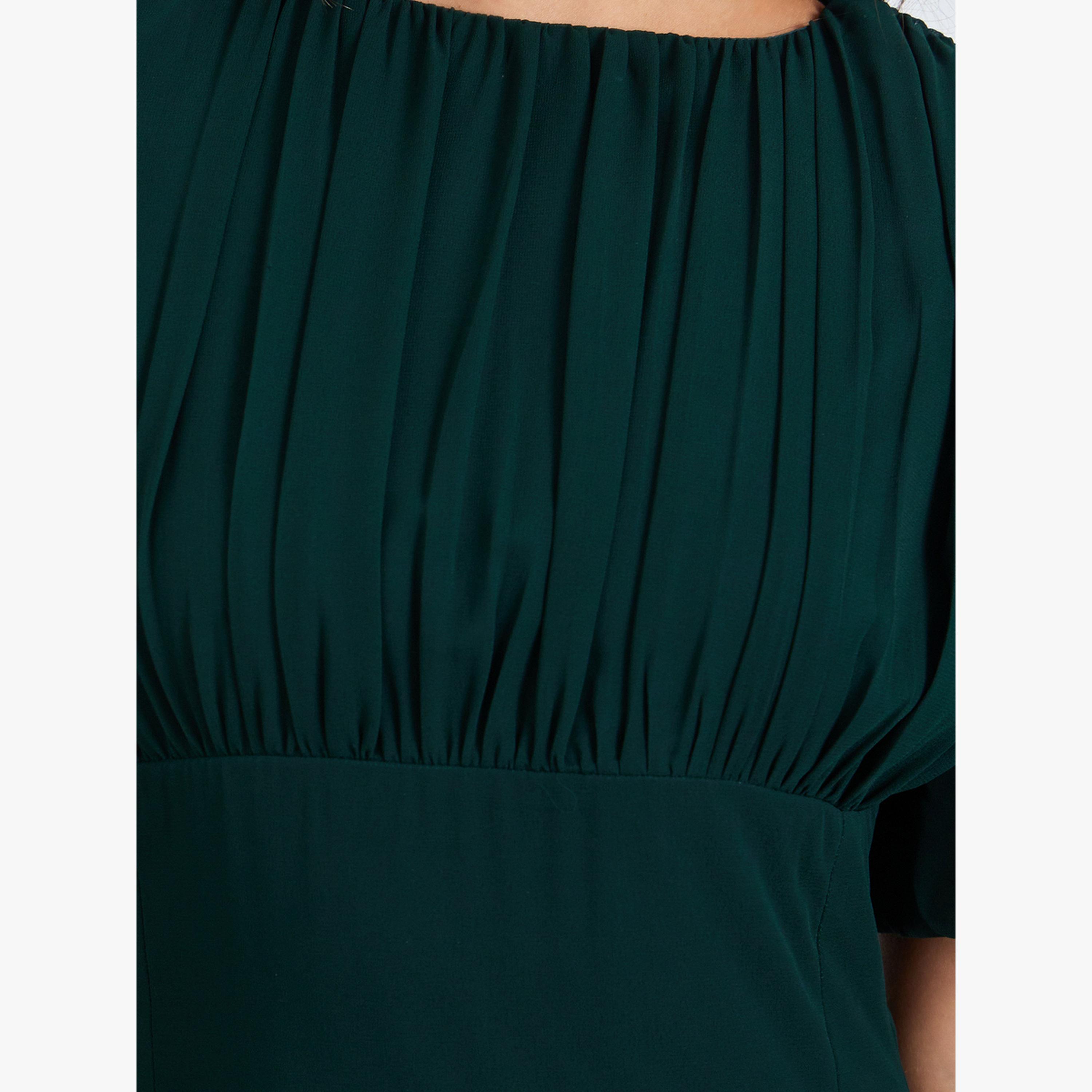 Styli Dark Green Fold Pleat Chiffon Maxi Dress-women-clothing-dresses-image-5