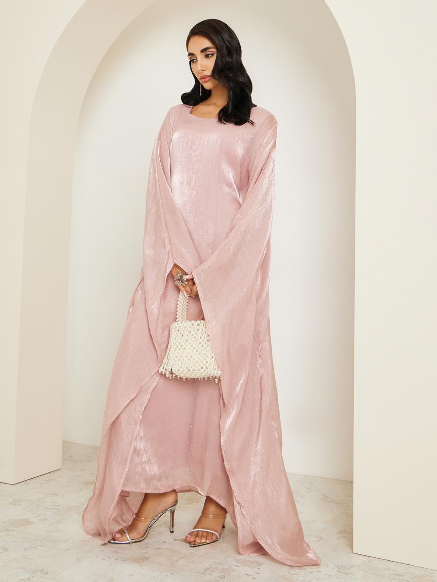 Amirah X Styli Women Pink Shimmer Maxi Kaftan-women-arabicclothing-kaftan-image-1