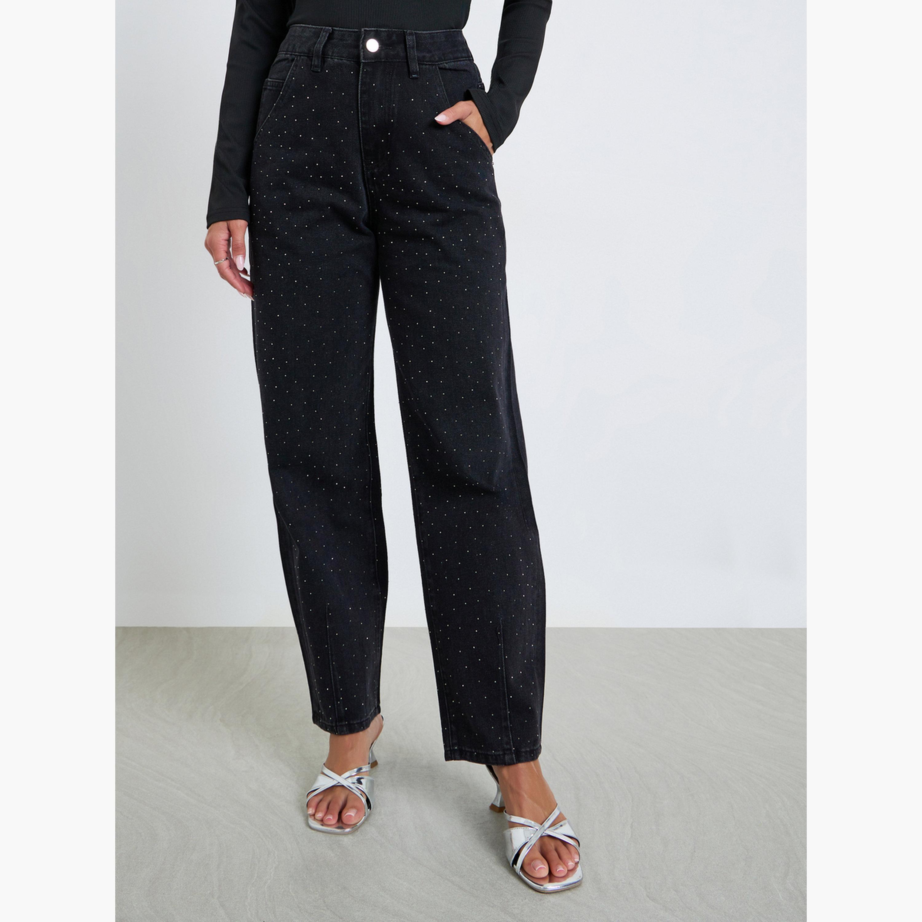 Styli Women Black Diamond Wide Leg Jeans-women-clothing-bottoms-jeans-image-1