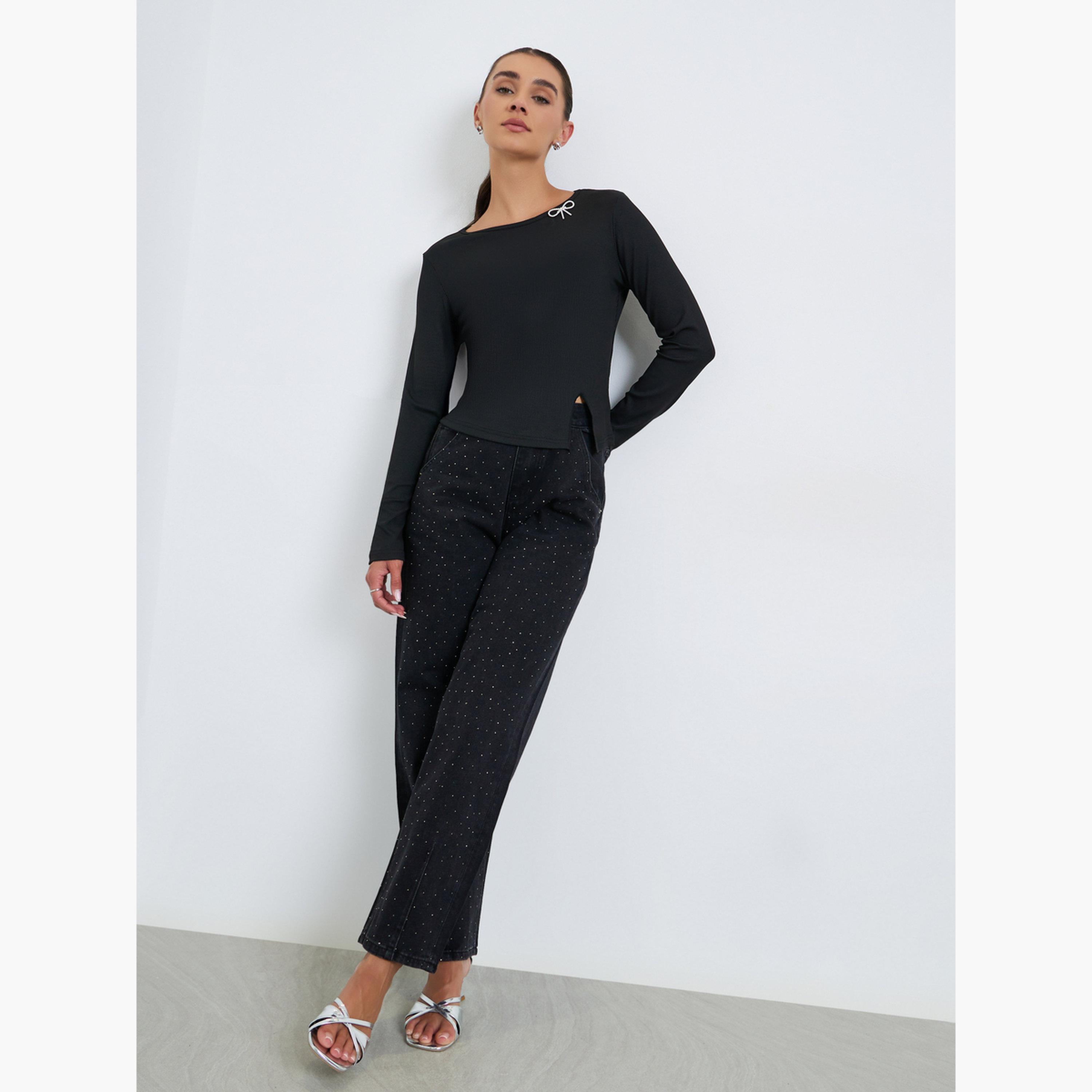 Styli Women Black Diamond Wide Leg Jeans-women-clothing-bottoms-jeans-image-2