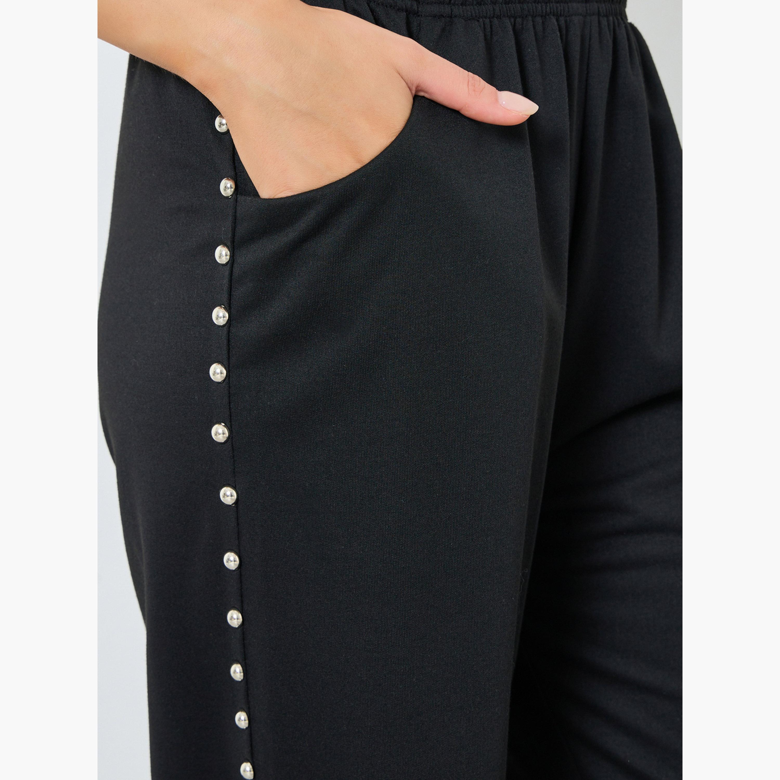 Styli Women Black Embellished Wide Leg Joggers-women-clothing-bottoms-joggers-image-3