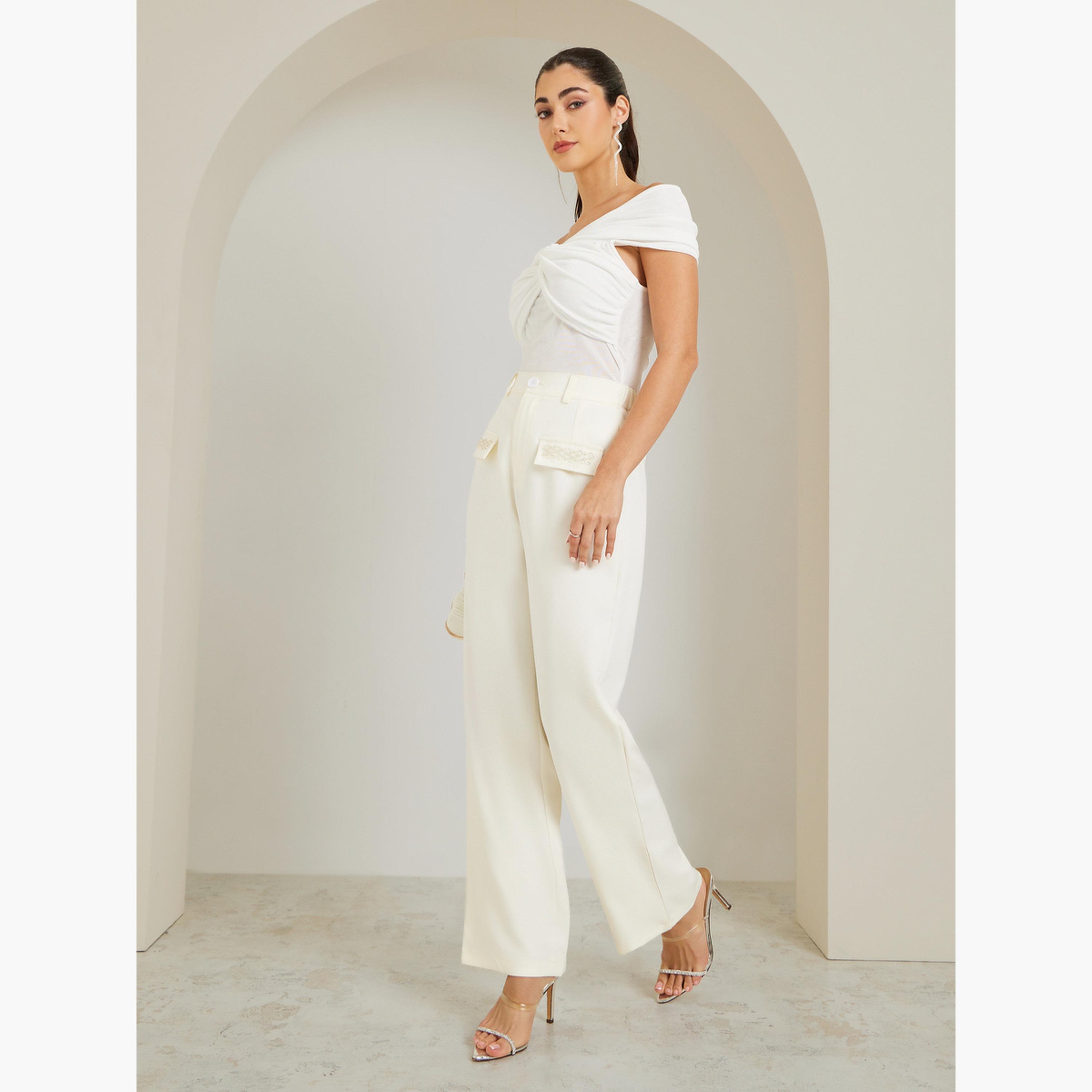 Styli Women Off-White Embellished Wide Leg Pants-women-clothing-bottoms-trousers-image-2