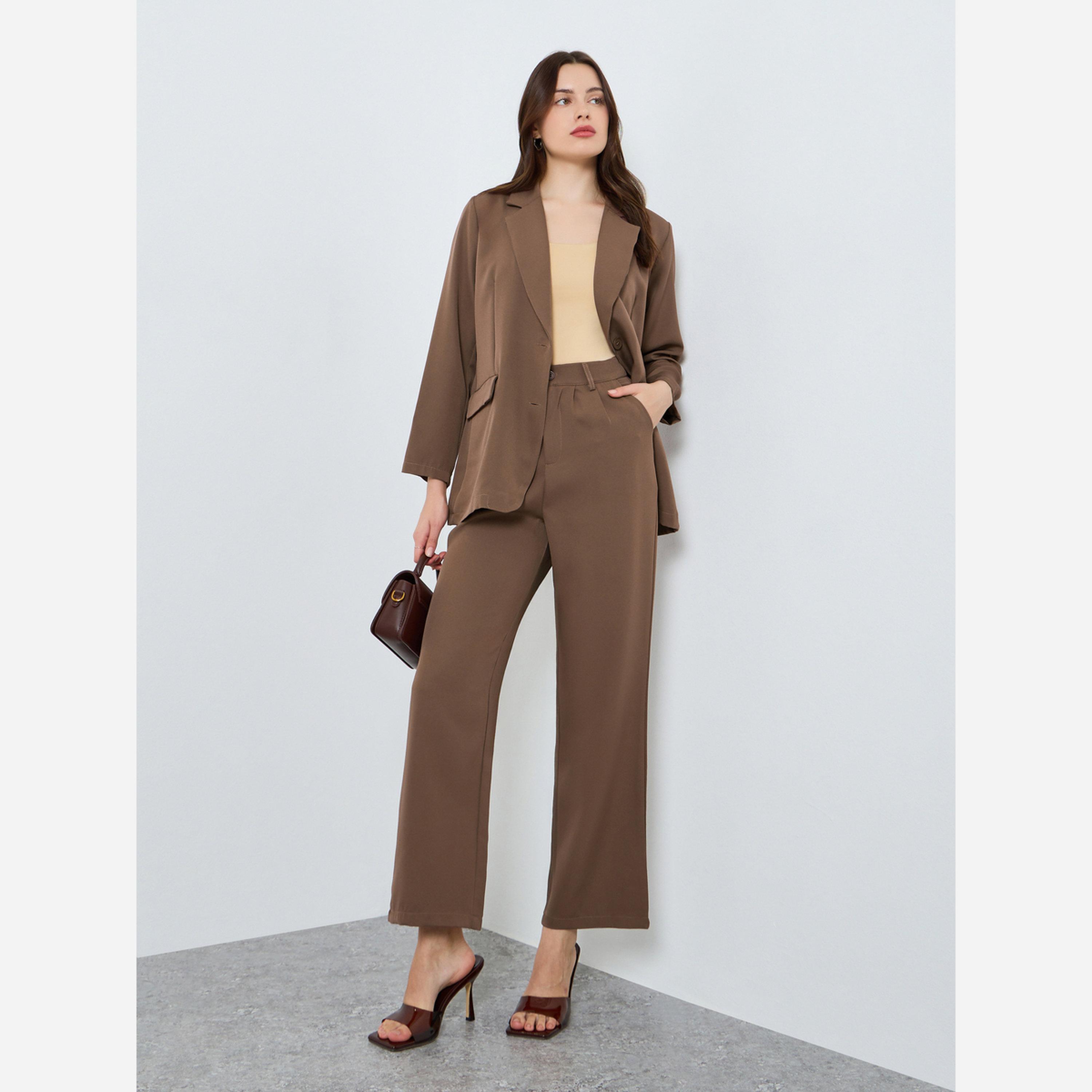 ستايلي - طقم بليزر كاجوال سادة وبنطال واسع الساق-women-clothing-coordsets-image-1