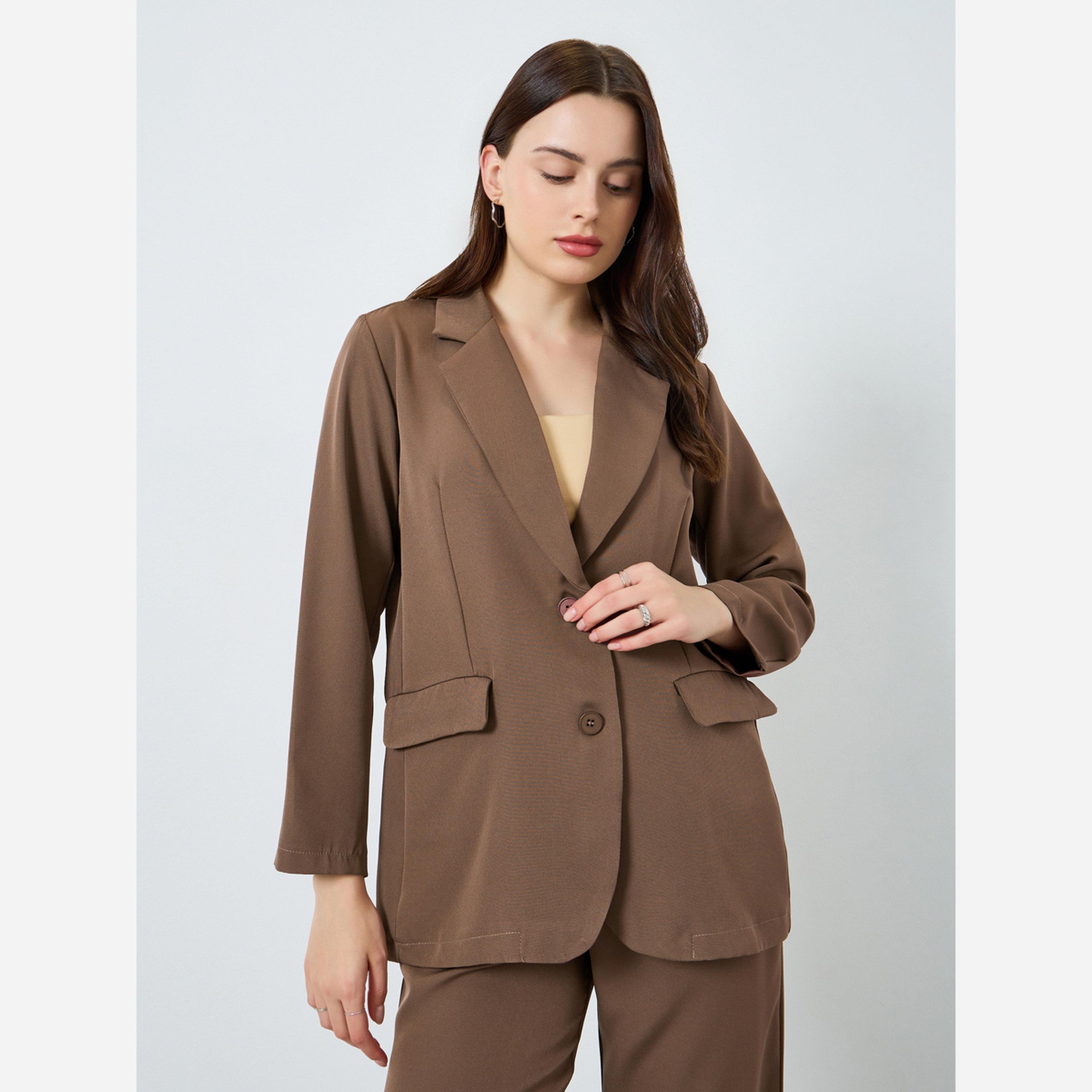 Styli Solid Casual Blazer and Wide Leg Pants Set-women-clothing-coordsets-image-2