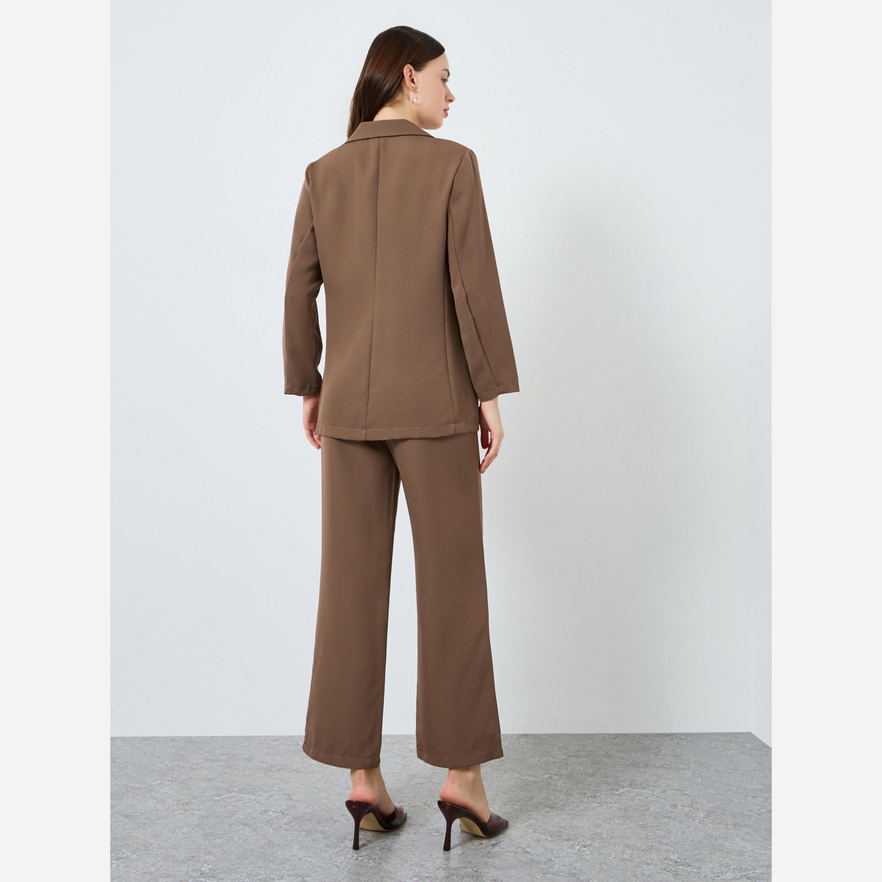 ستايلي - طقم بليزر كاجوال سادة وبنطال واسع الساق-women-clothing-coordsets-image-3