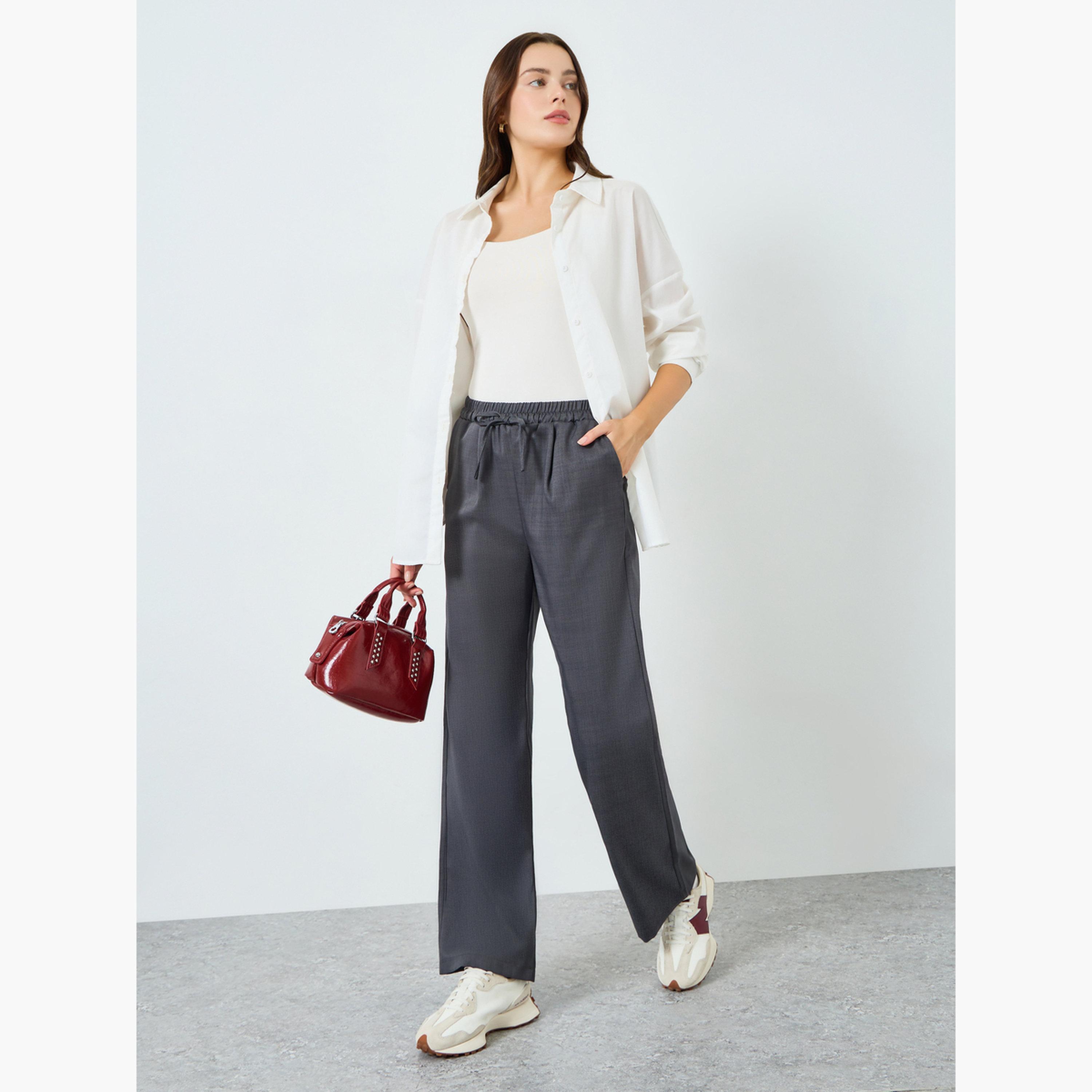 Styli Women Grey Wide Leg Pants with Drawstring-women-clothing-bottoms-trousers-image-2