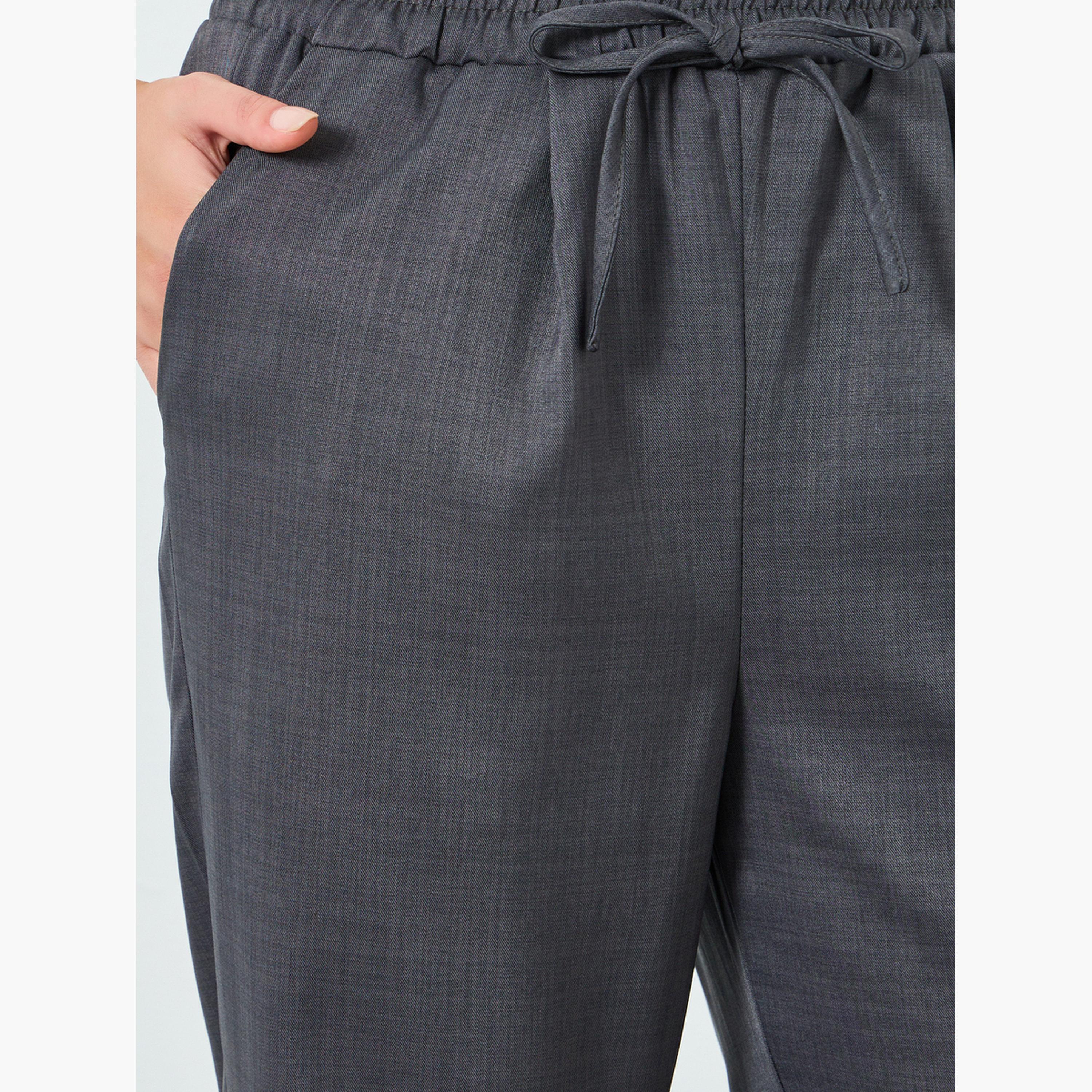 Styli Women Grey Wide Leg Pants with Drawstring-women-clothing-bottoms-trousers-image-3
