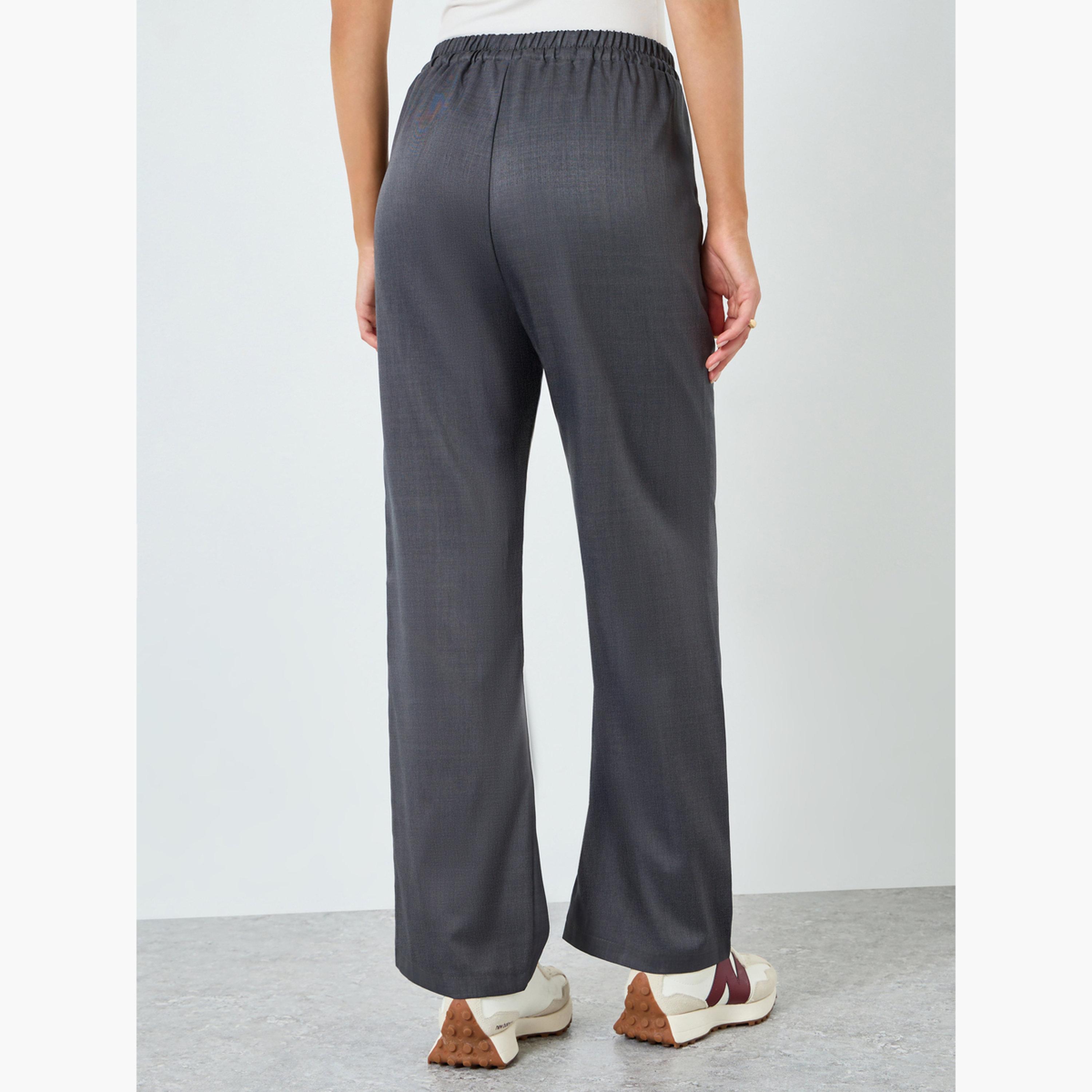 Styli Women Grey Wide Leg Pants with Drawstring-women-clothing-bottoms-trousers-image-4