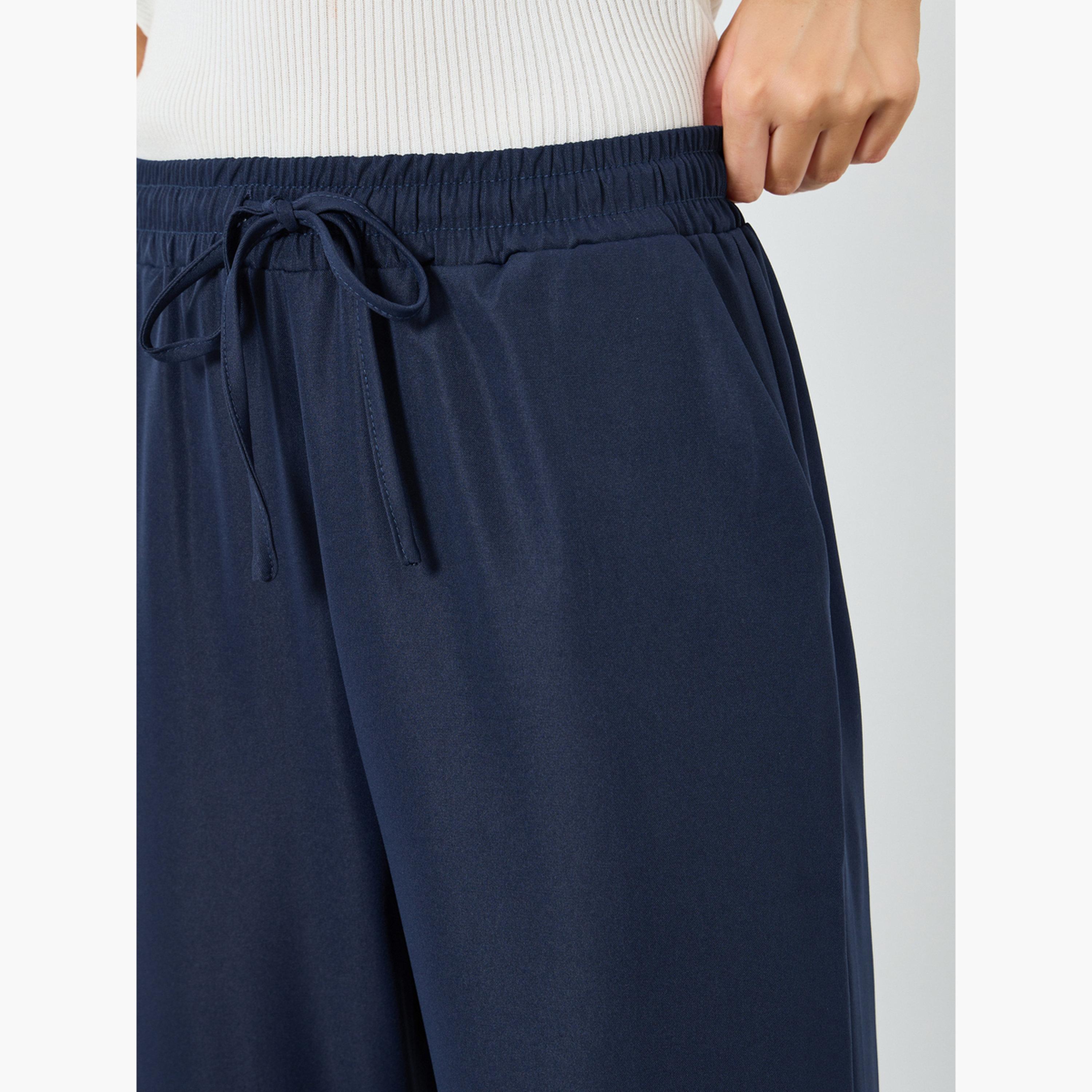 Styli Women Navy Blue Elastic Waist Pants-women-clothing-bottoms-trousers-image-3