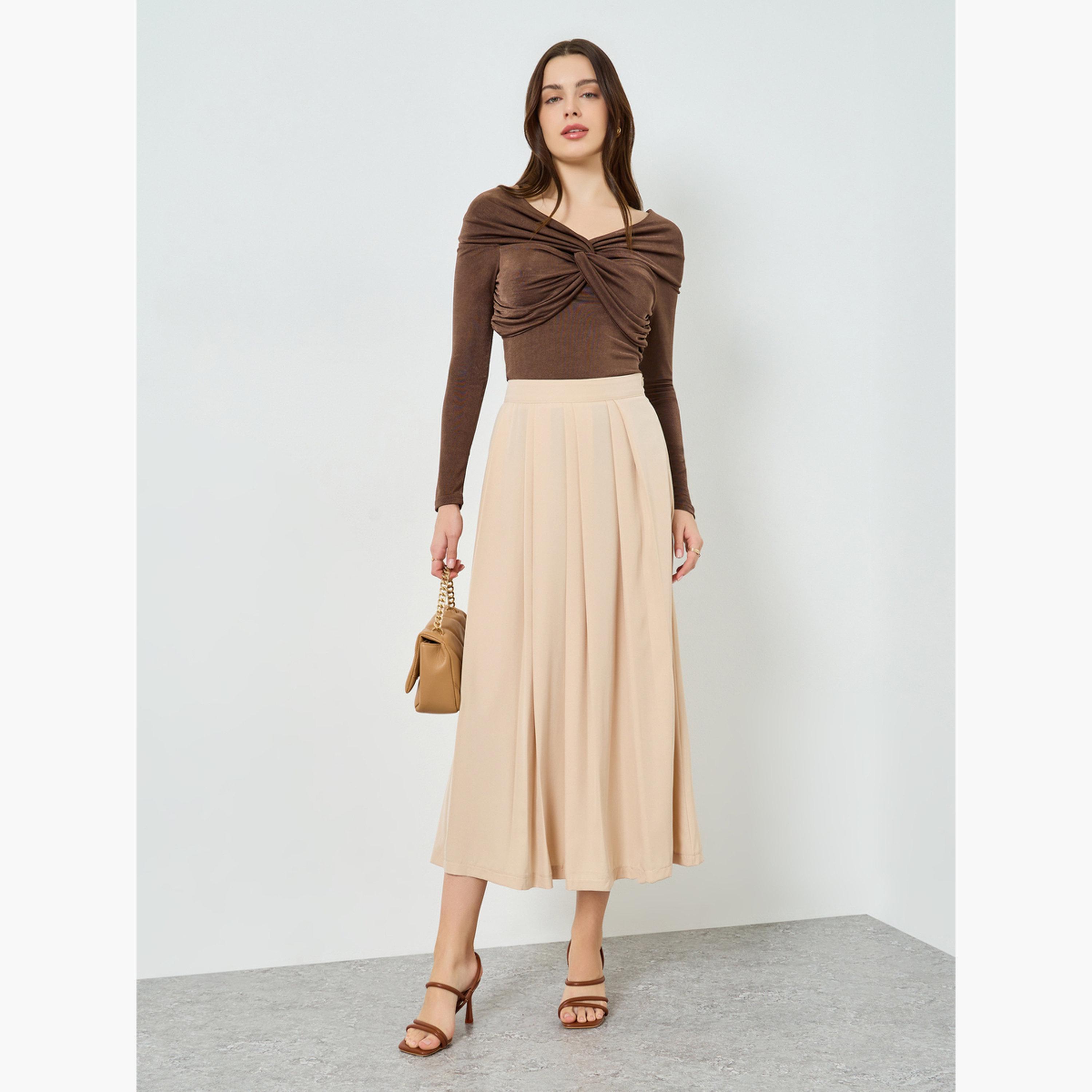 تنورة ميدي بطيات بقصة واسعة-women-clothing-bottoms-skirts-image-2