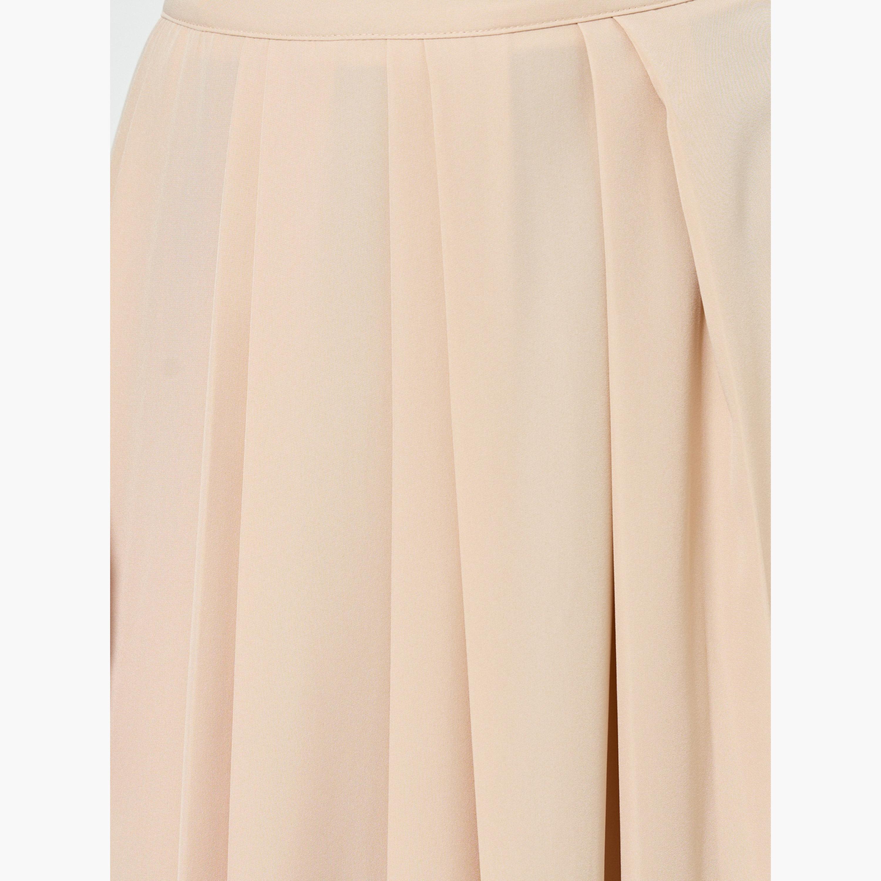 Styli Women Beige Pleated A-Line Midi Skirt-women-clothing-bottoms-skirts-image-3